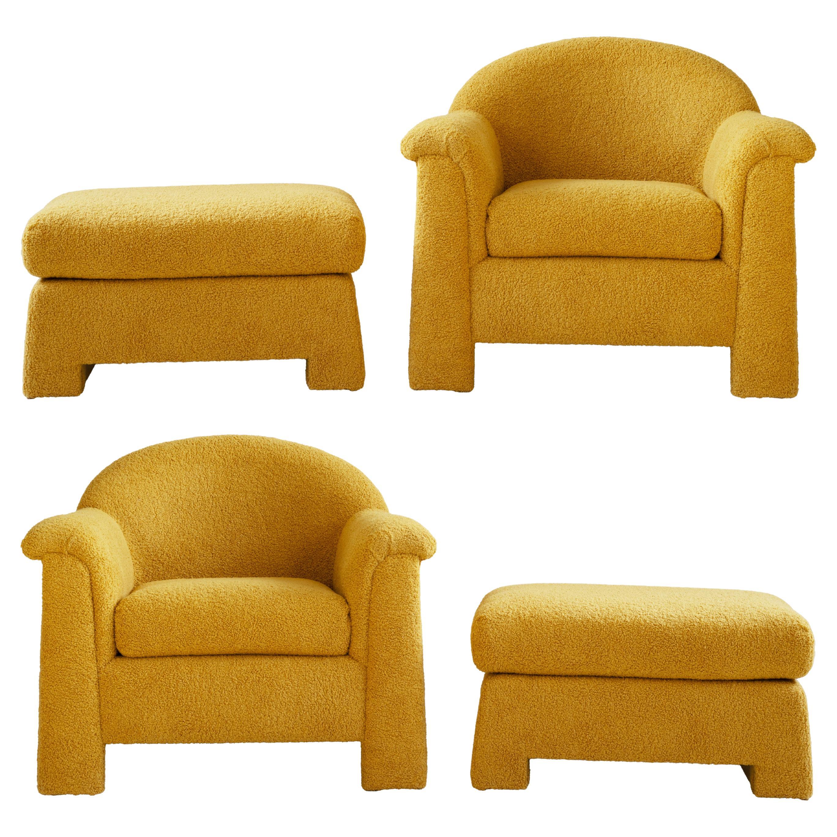 Pair of Postmodern Lounge Chairs and Ottomans