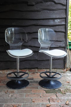 Pair of Post-Modern Lucite & Steel Bar Stools by Hill Manufacturing USA 1960's