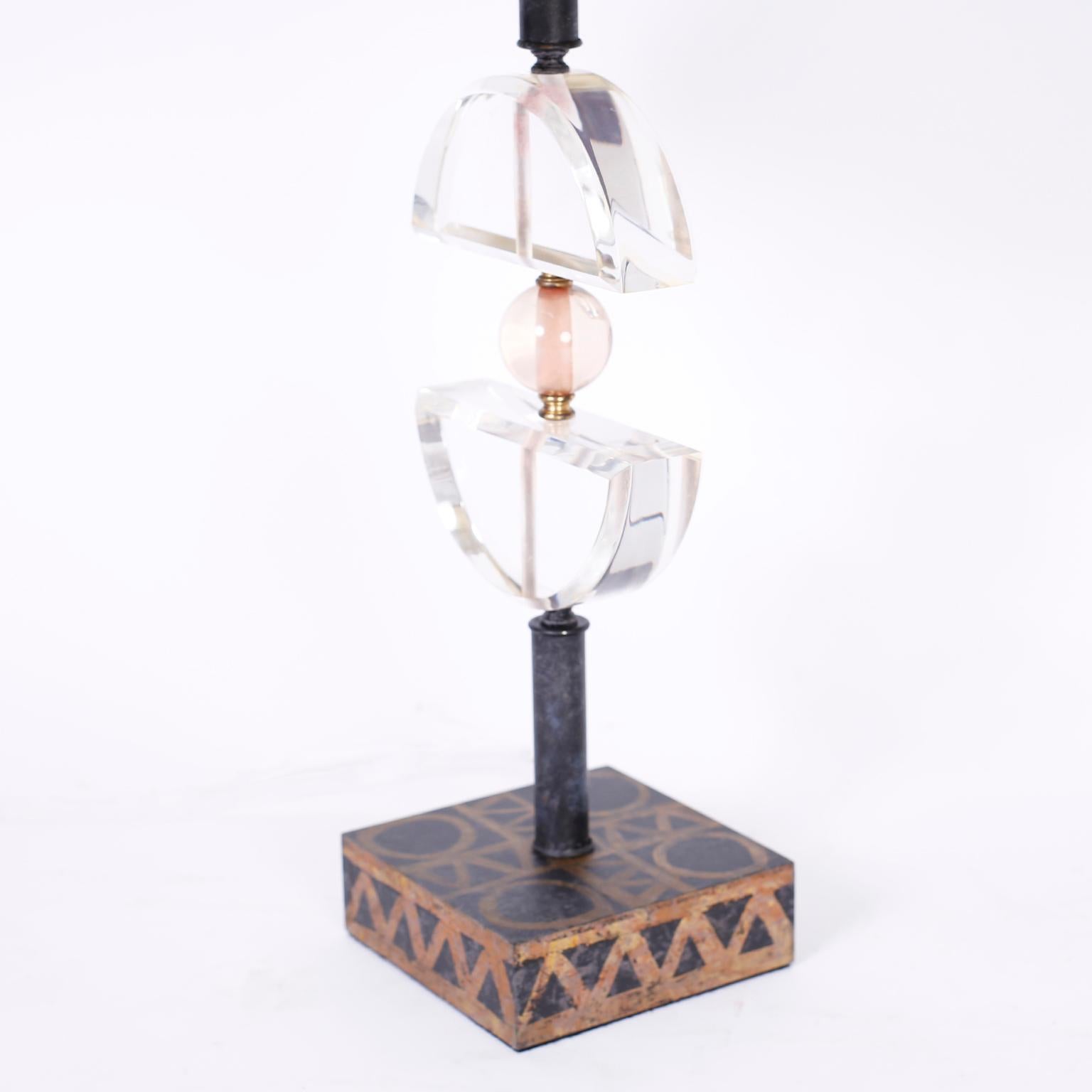 Post-Modern Pair of Postmodern Lucite Table Lamps For Sale