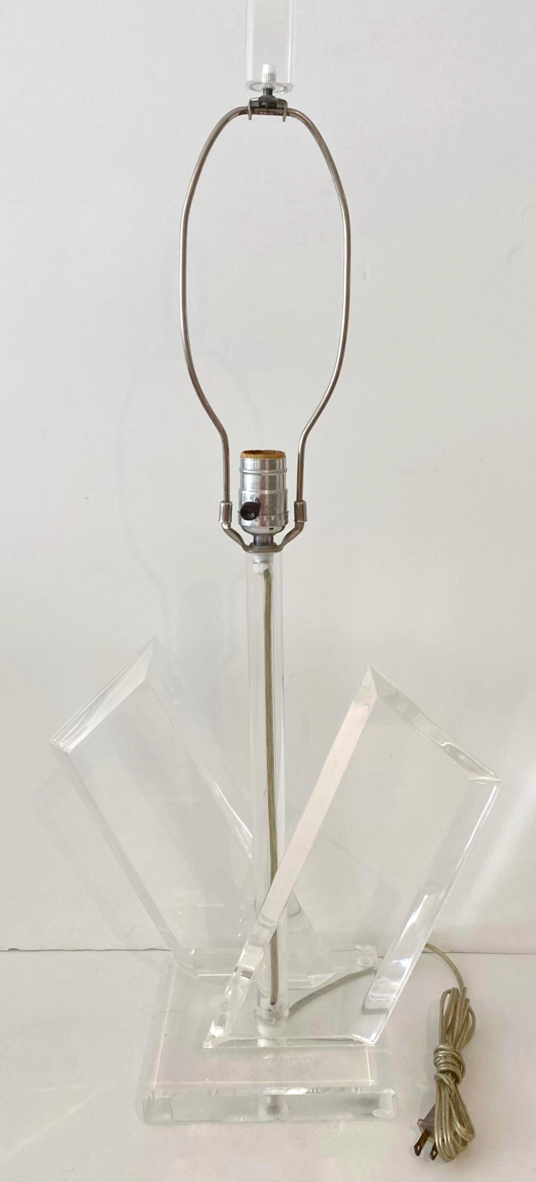 American Pair of Post Modern Lucite Twin Column Lamps For Sale