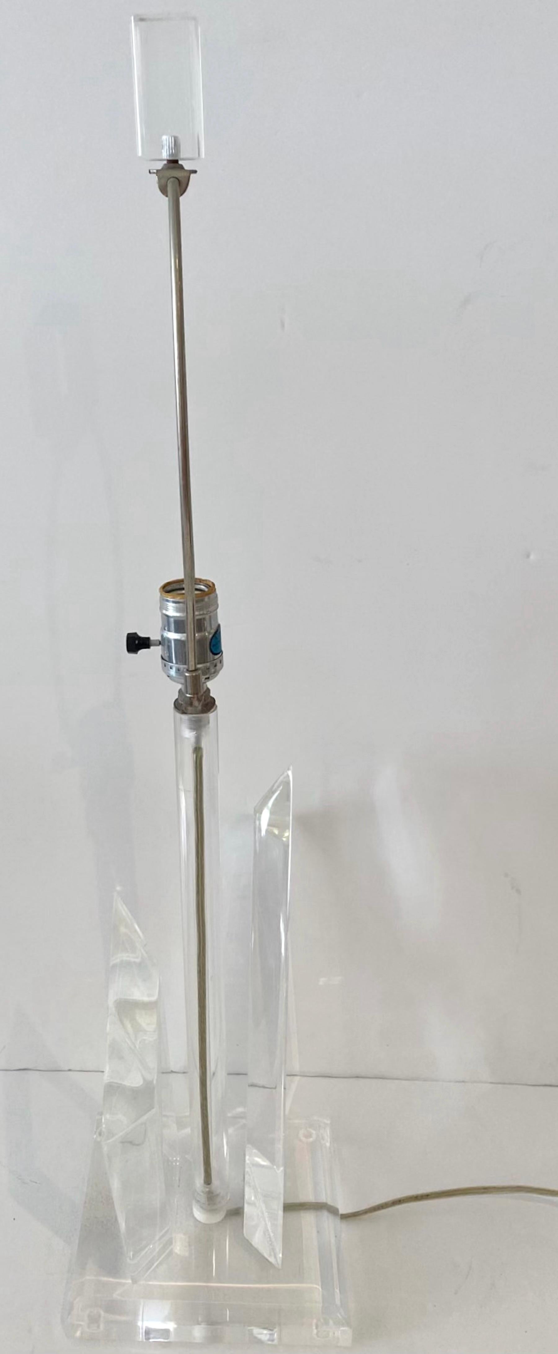 Pair of Post Modern Lucite Twin Column Lamps For Sale 1