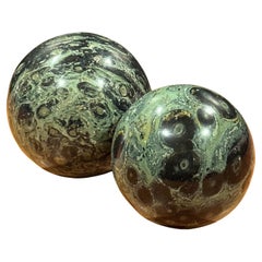 Pair of Post-Modern Marble Spheres / Paperweights