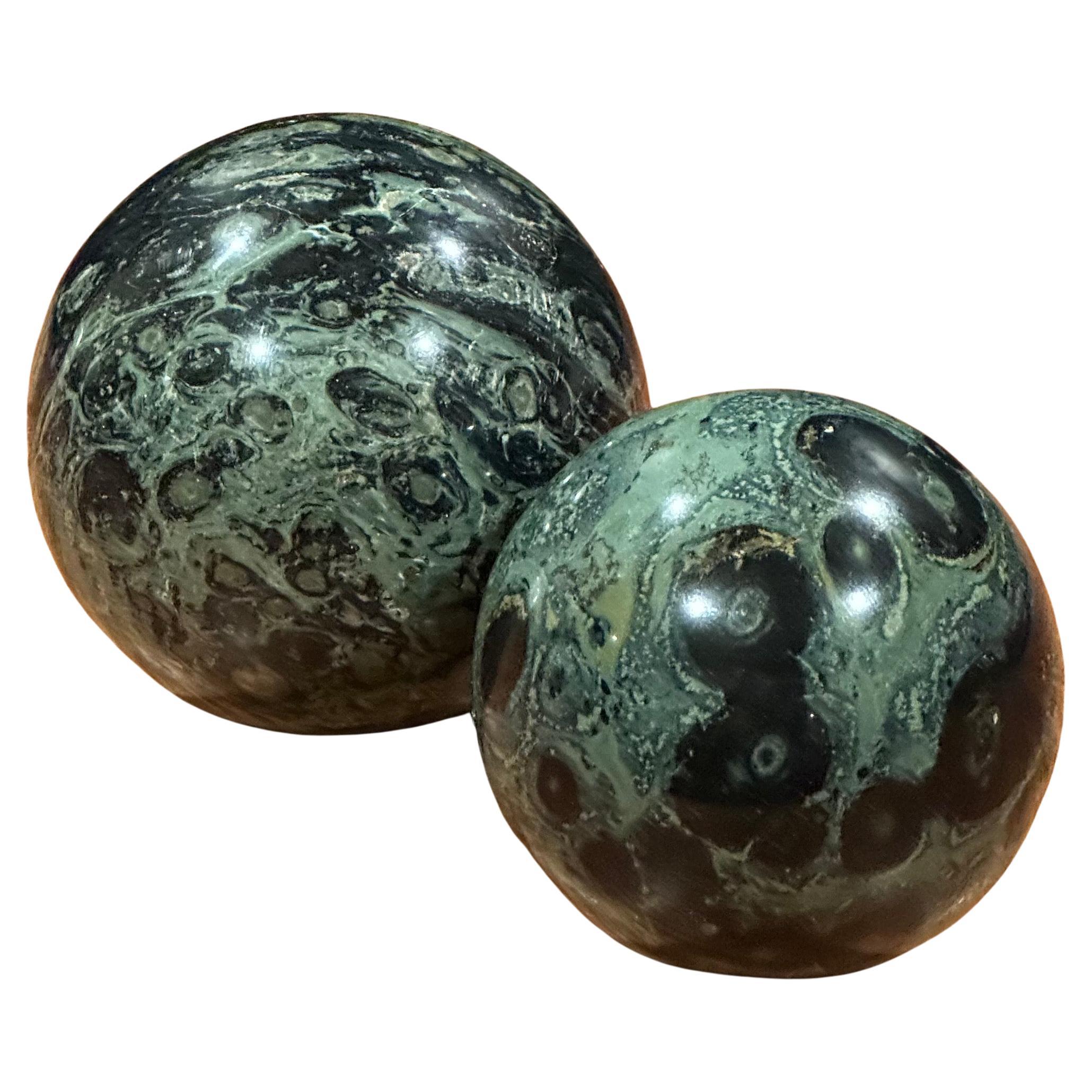 Pair of Post-Modern Marble Spheres / Paperweights For Sale