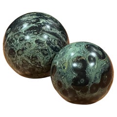 Retro Pair of Post-Modern Marble Spheres / Paperweights