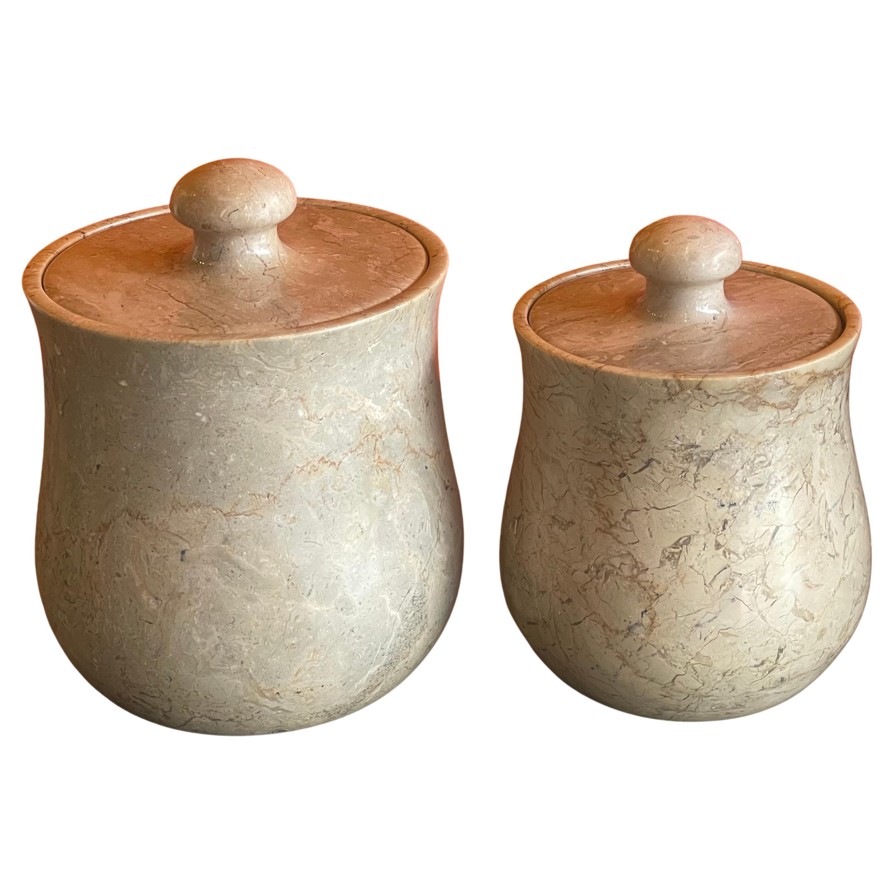 Pair of Post-Modern Marble Storage Cannisters / Containers For Sale 5