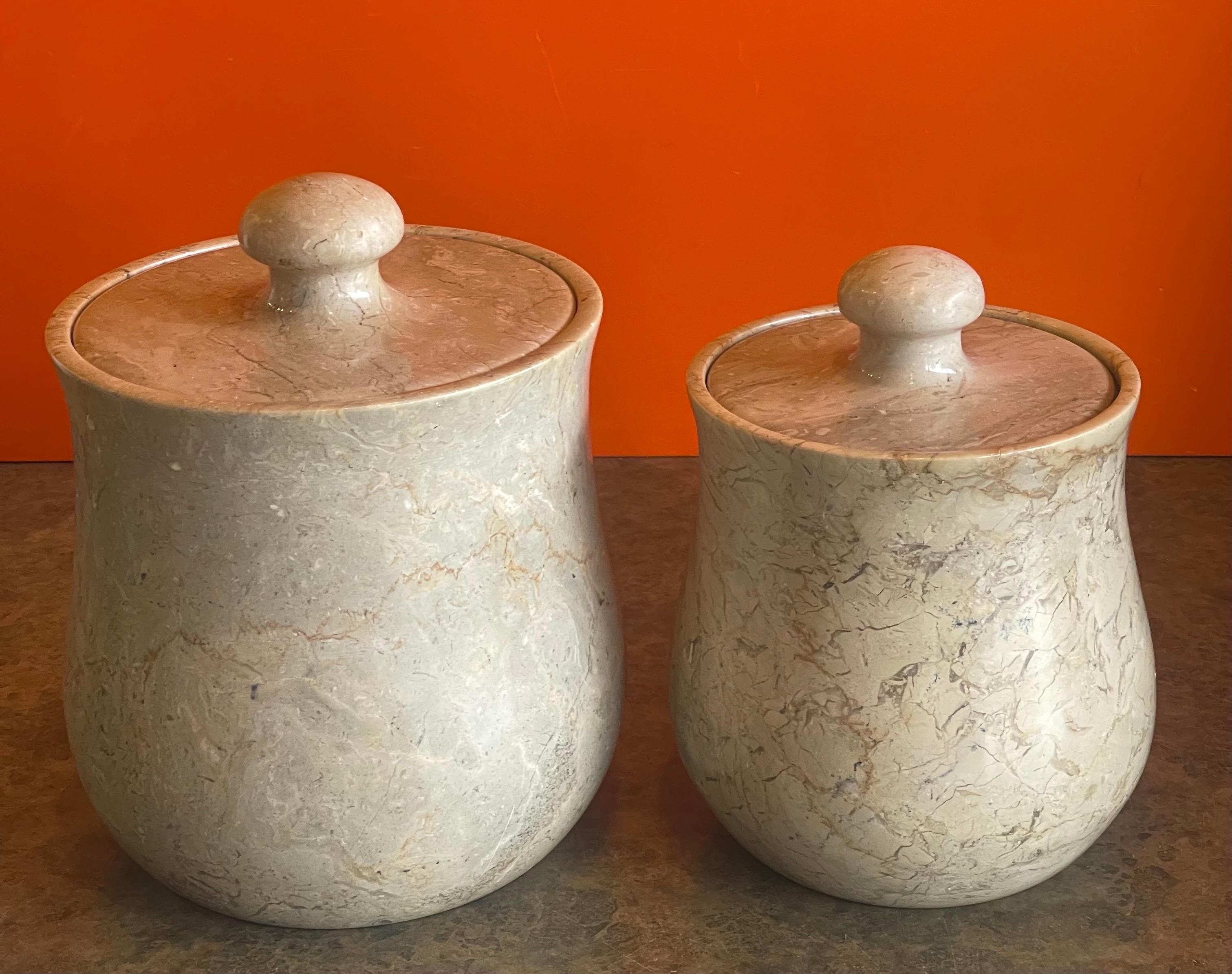 Pakistani Pair of Post-Modern Marble Storage Cannisters / Containers For Sale