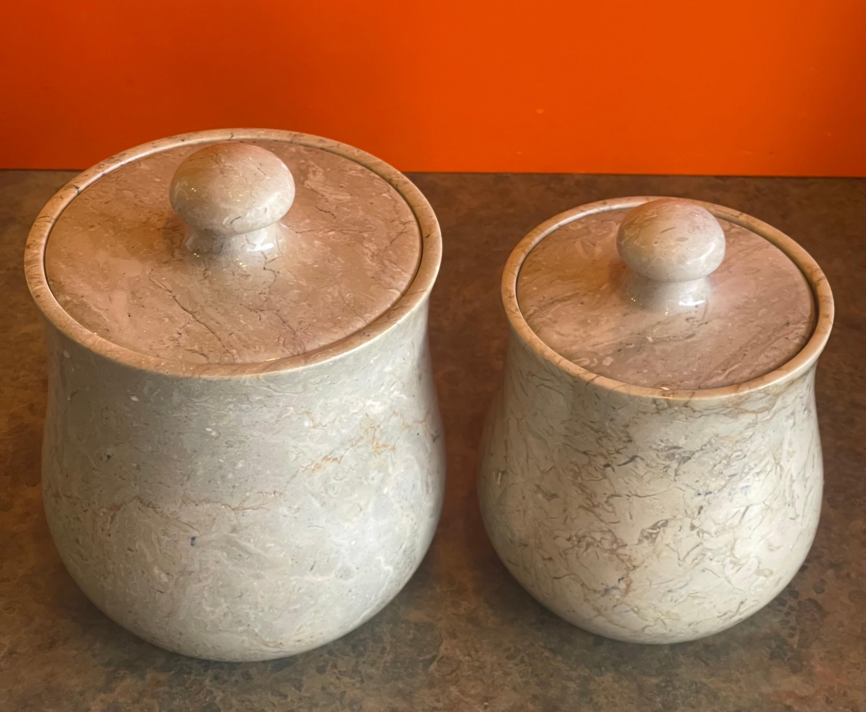 Pair of Post-Modern Marble Storage Cannisters / Containers In Good Condition For Sale In San Diego, CA