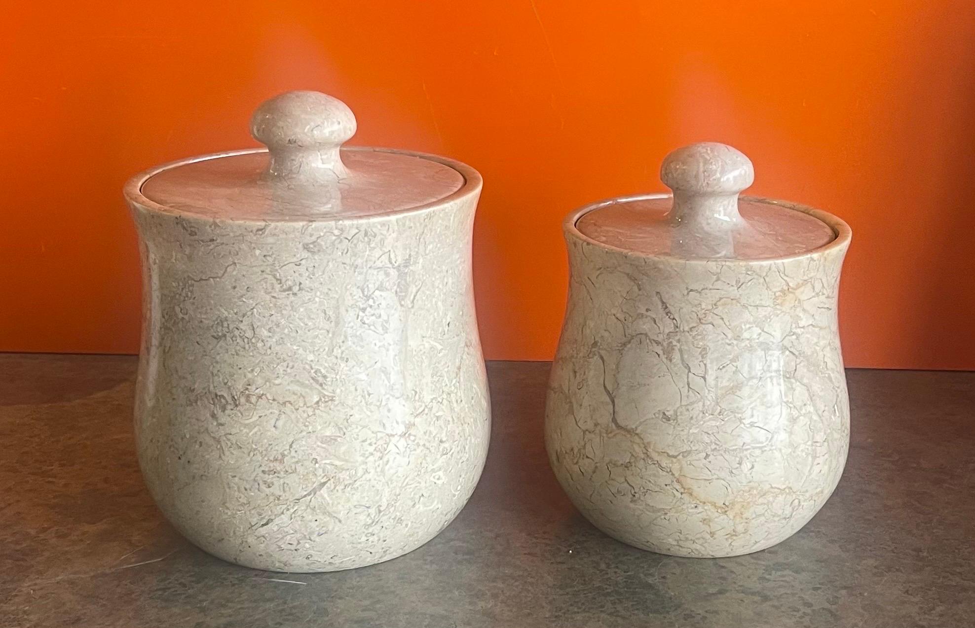 Pair of Post-Modern Marble Storage Cannisters / Containers For Sale 1