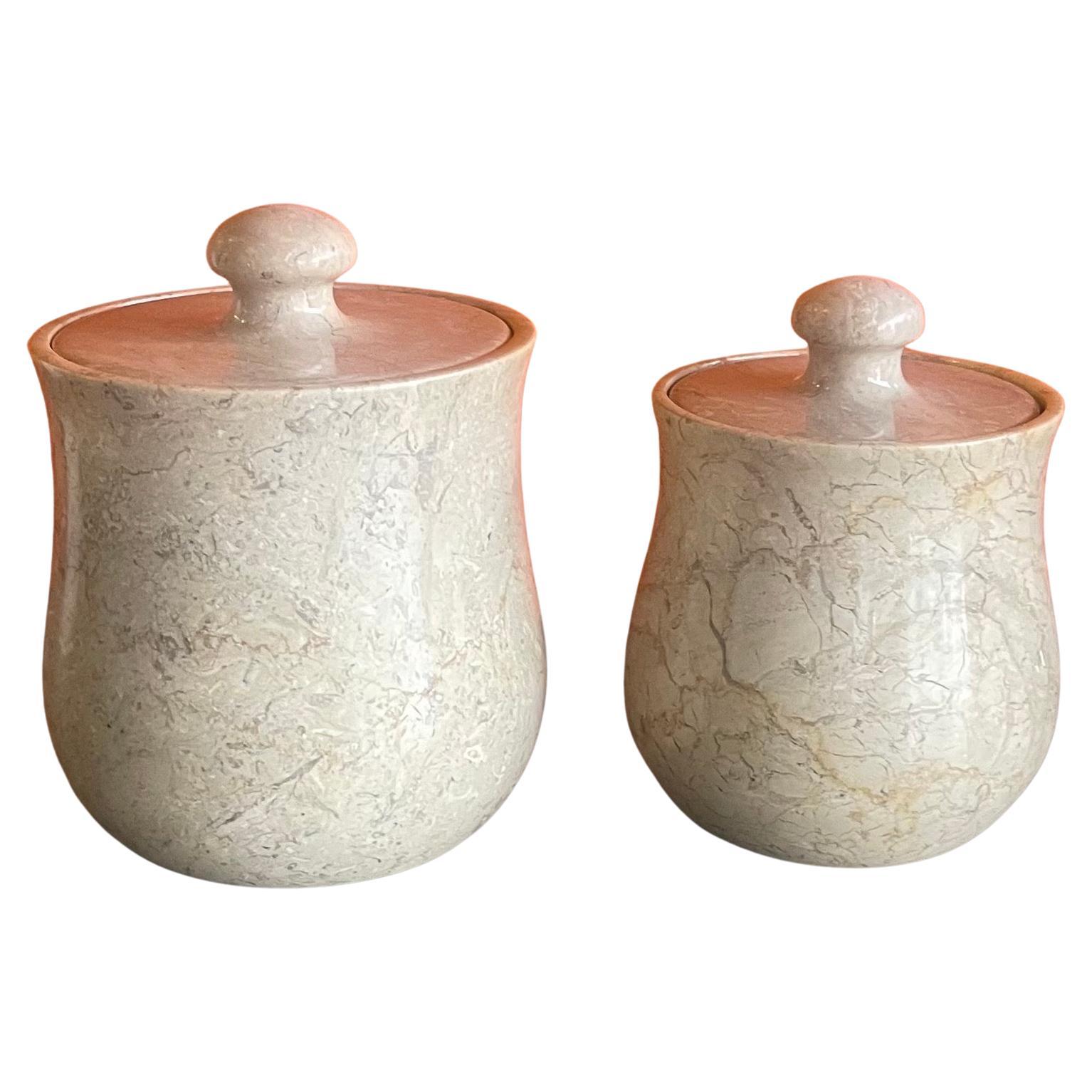 Pair of Post-Modern Marble Storage Cannisters / Containers For Sale