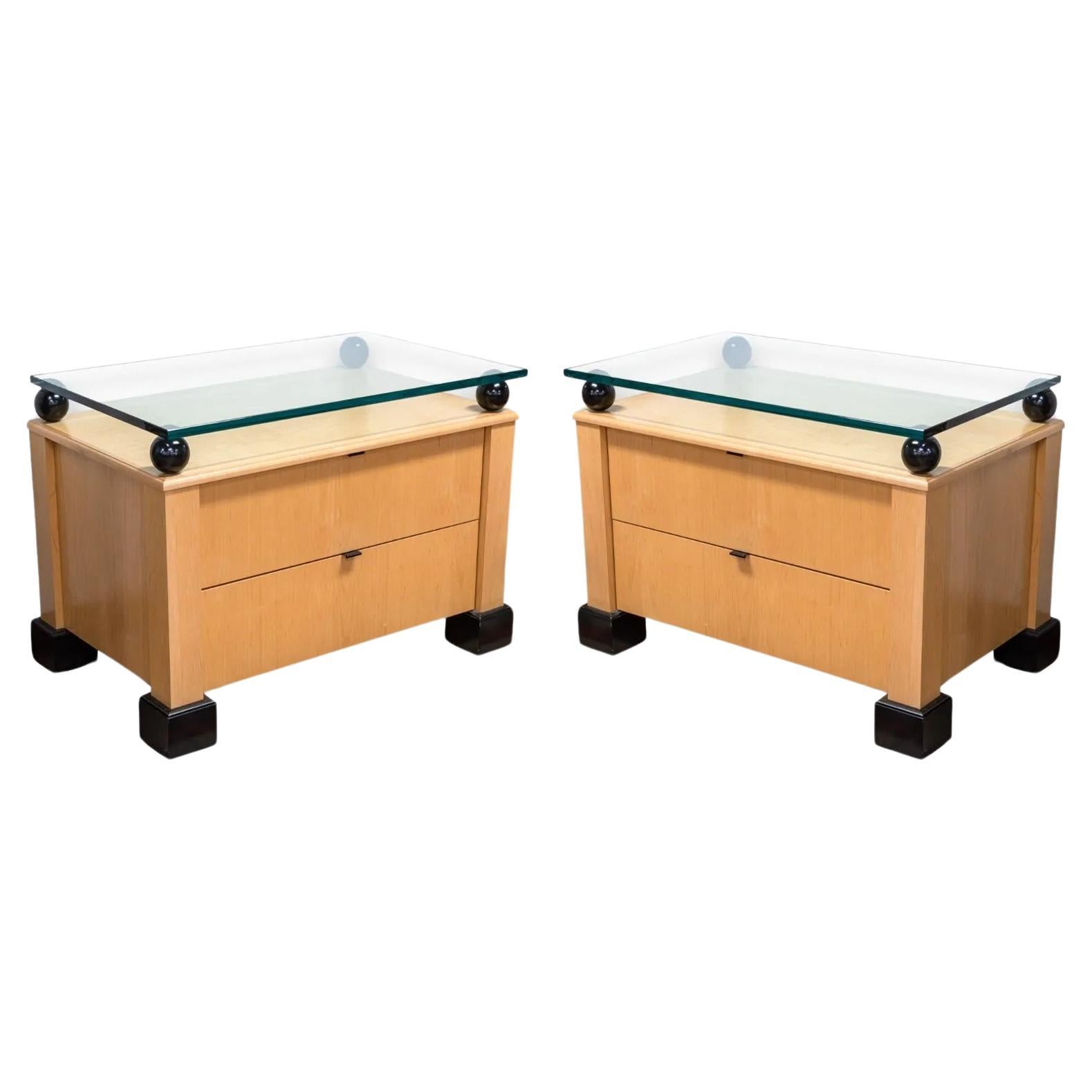 Pair of Post Modern Memphis Wood and Glass Rectangular Dresser Nightstands For Sale