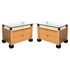 Pair of Post Modern Memphis Wood and Glass Rectangular Dresser Nightstands