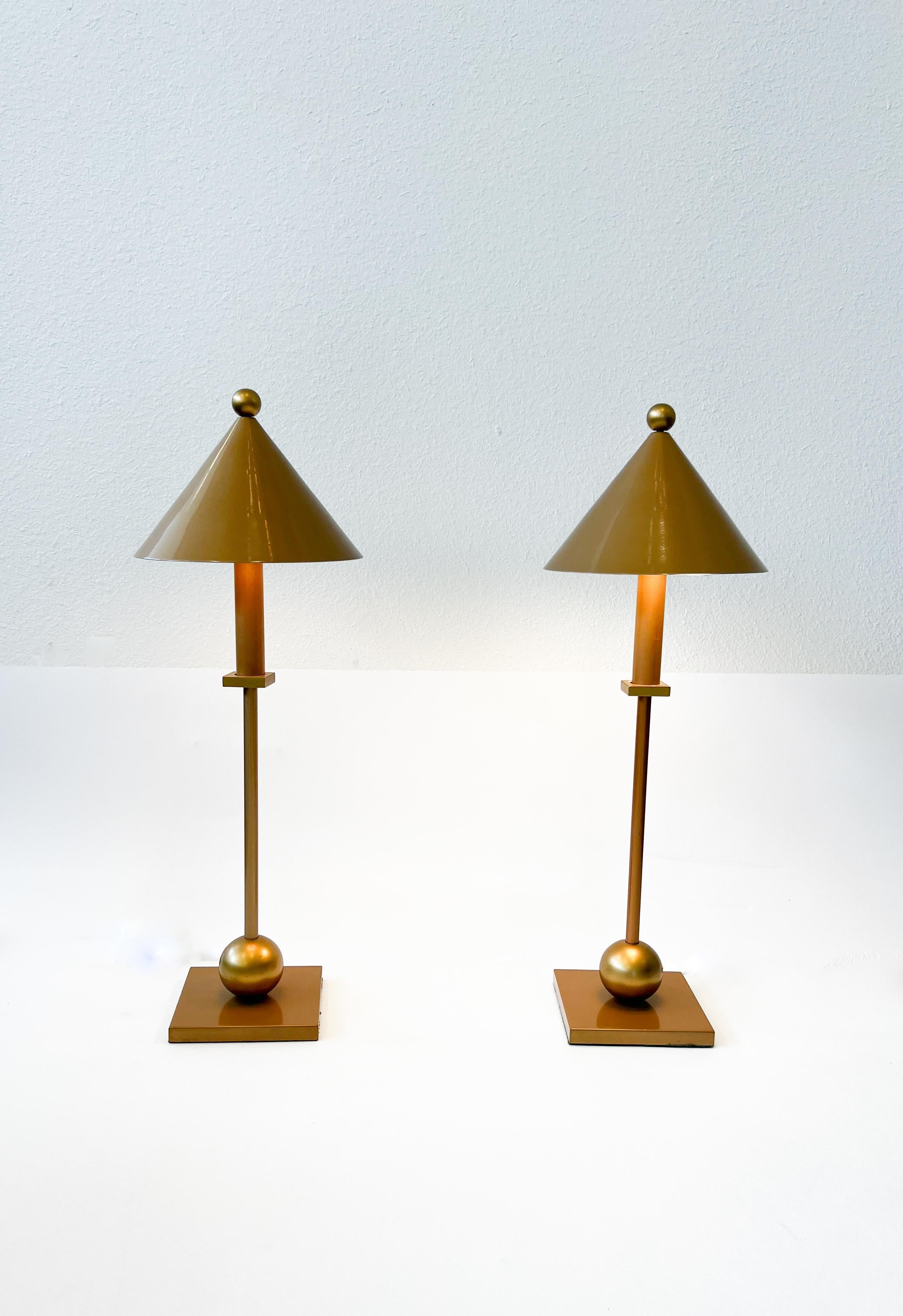 Pair of Post Modern Mustard Gold Table Lamps by Robert Sonneman 2