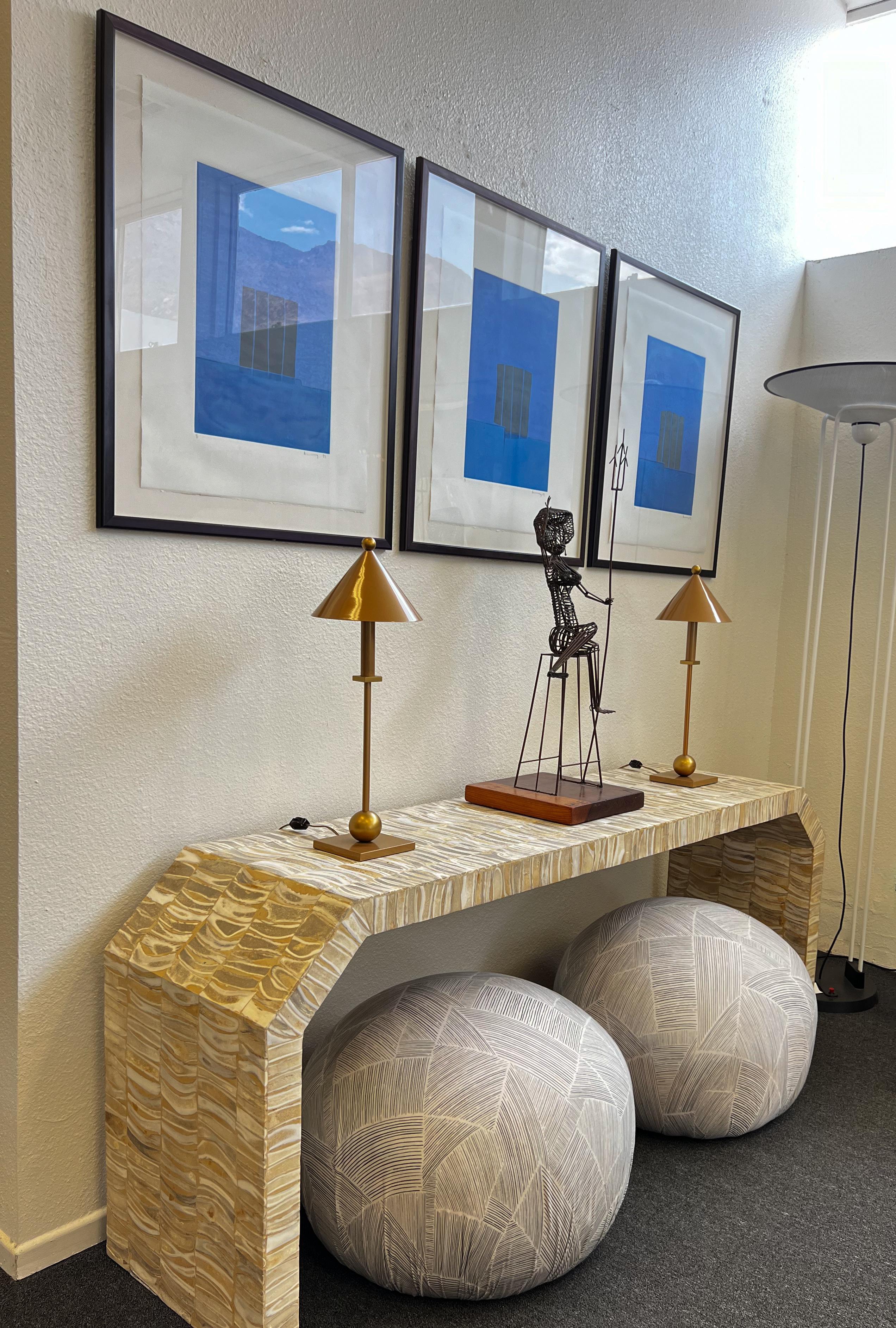 Pair of Post Modern Mustard Gold Table Lamps by Robert Sonneman 3