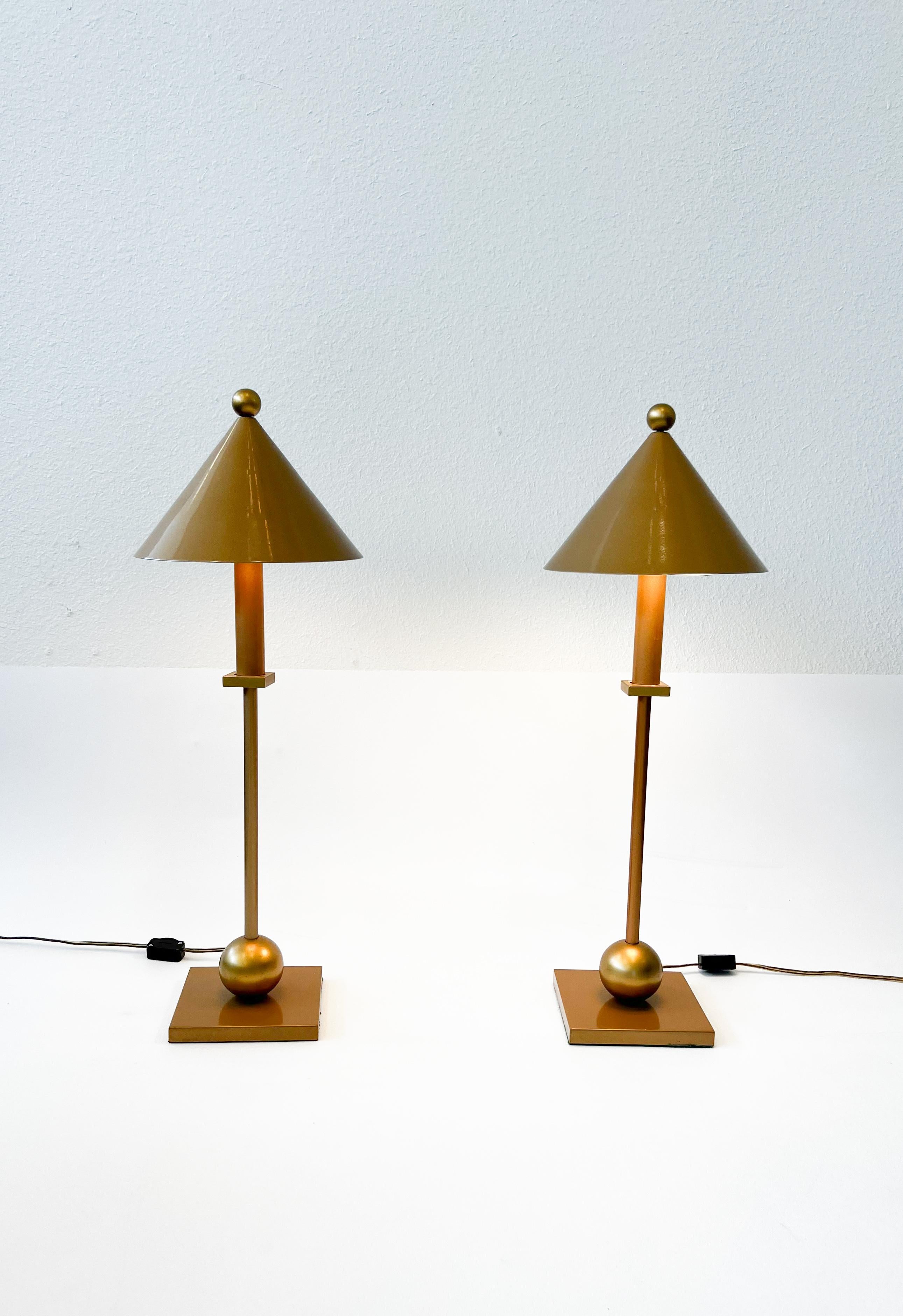 American Pair of Post Modern Mustard Gold Table Lamps by Robert Sonneman