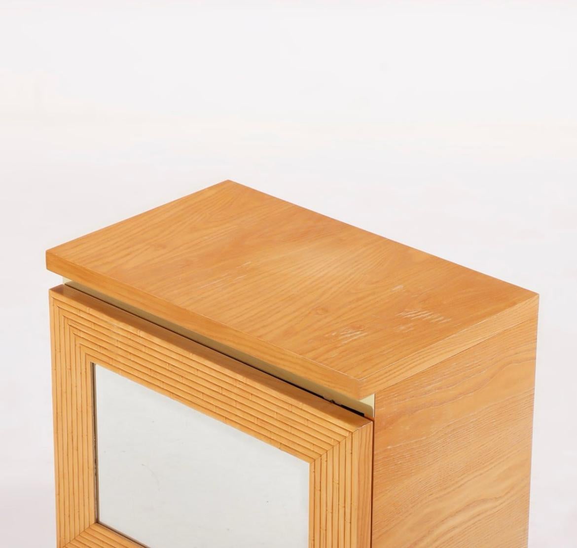 Post-Modern Pair of post modern oak mirror front end table nightstands For Sale