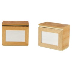 Pair of post modern oak mirror front end table nightstands