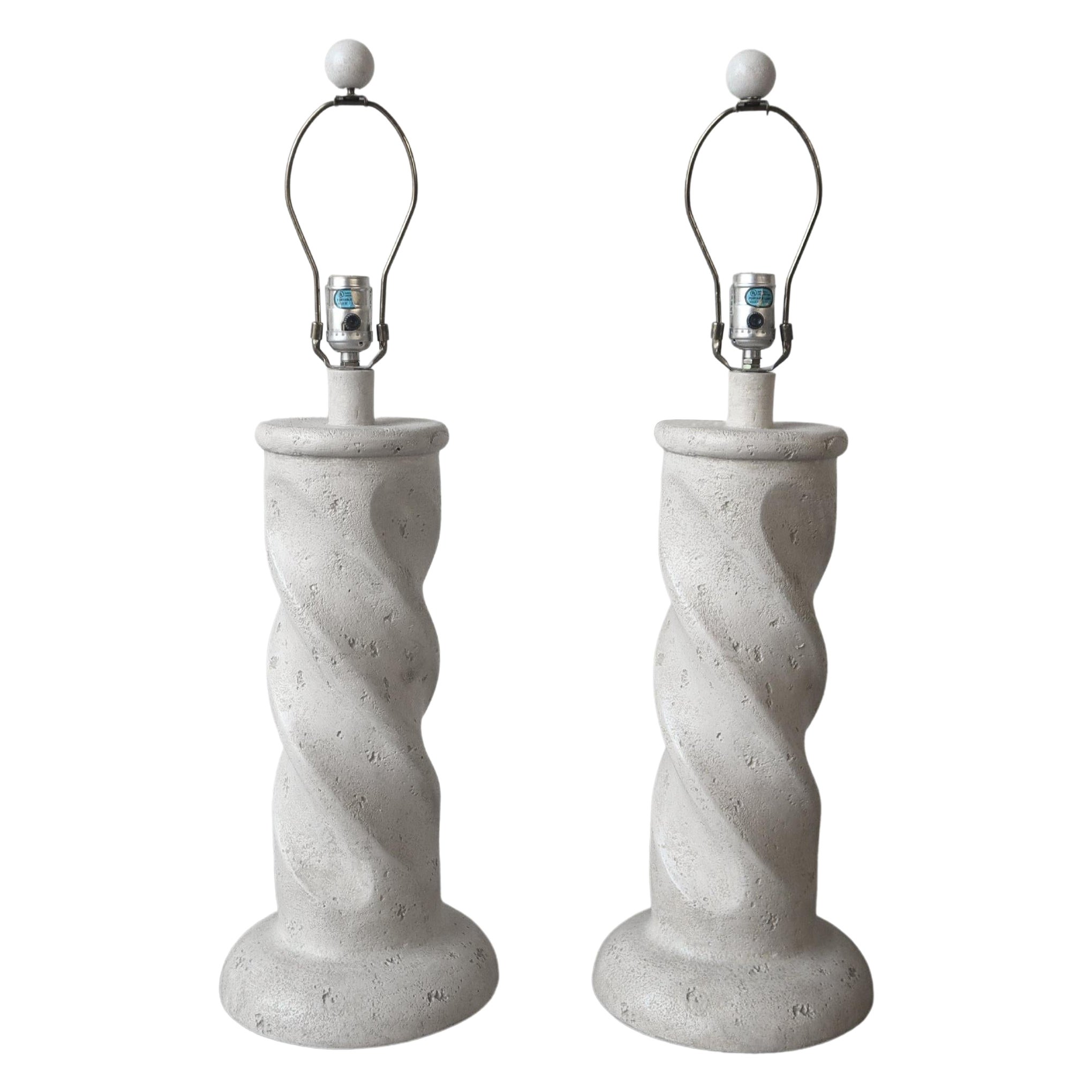Pair of Post Modern Plaster Swirl Table Lamps