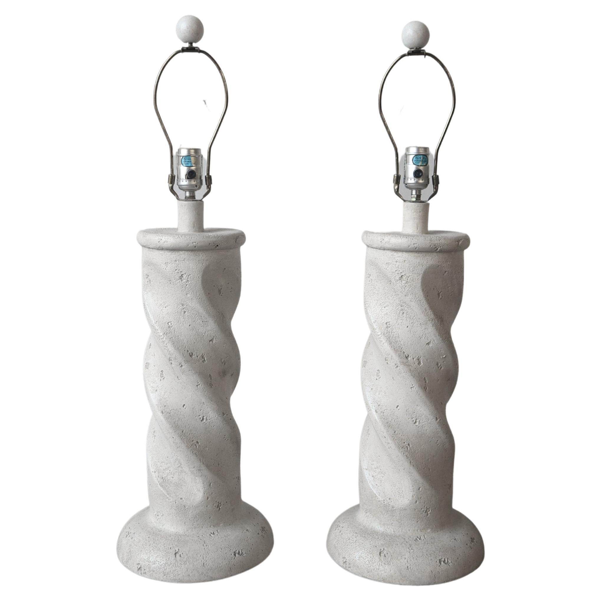 Pair of Post Modern Plaster Swirl Table Lamps For Sale