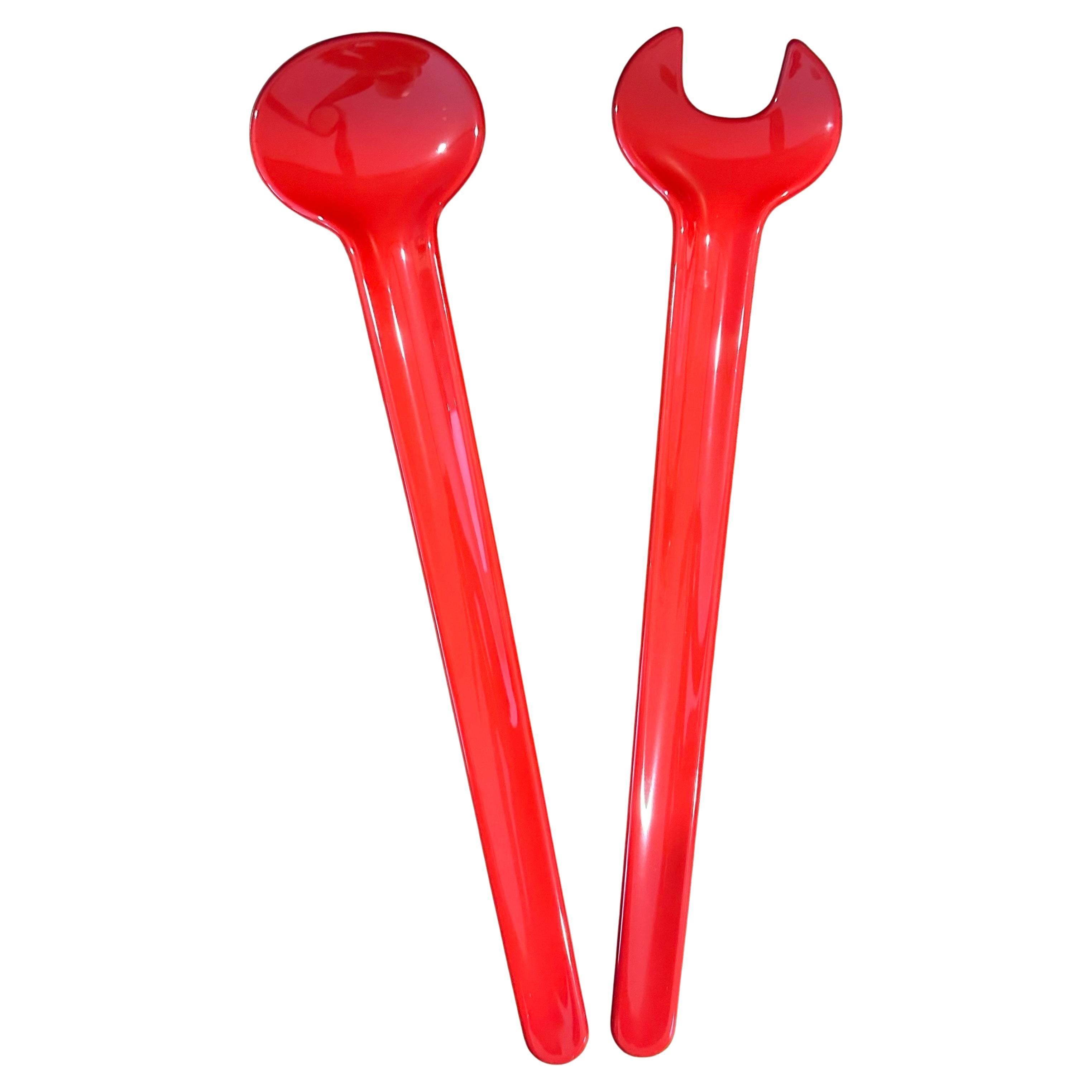 Pair of Post-Modern Salad Servers by Erik Magnussen for Stelton of Denmark, NOS In Excellent Condition For Sale In San Diego, CA