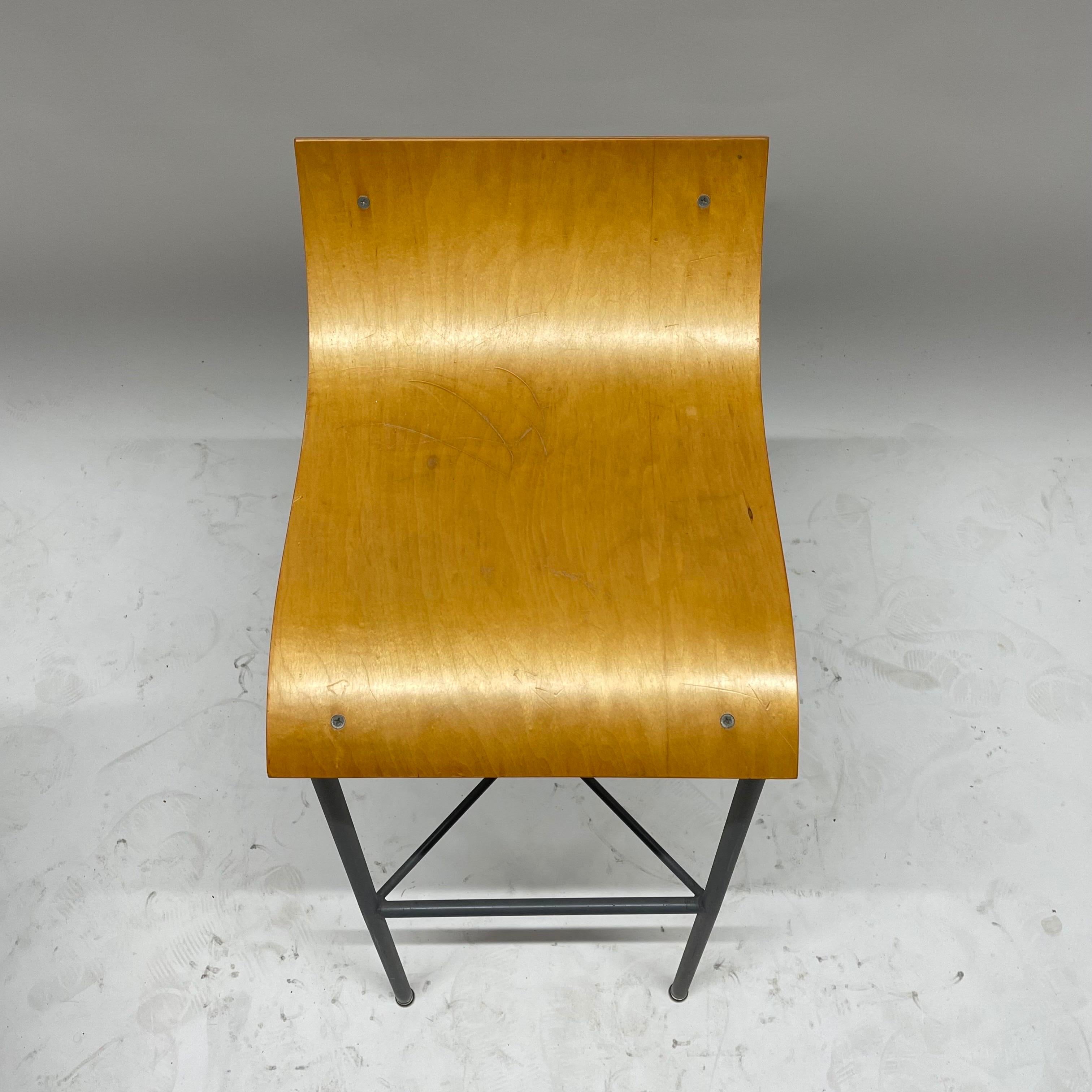 Pair of Post Modern Sculptural Steel and Bent Plywood Bar Stools, circa 1980s For Sale 2