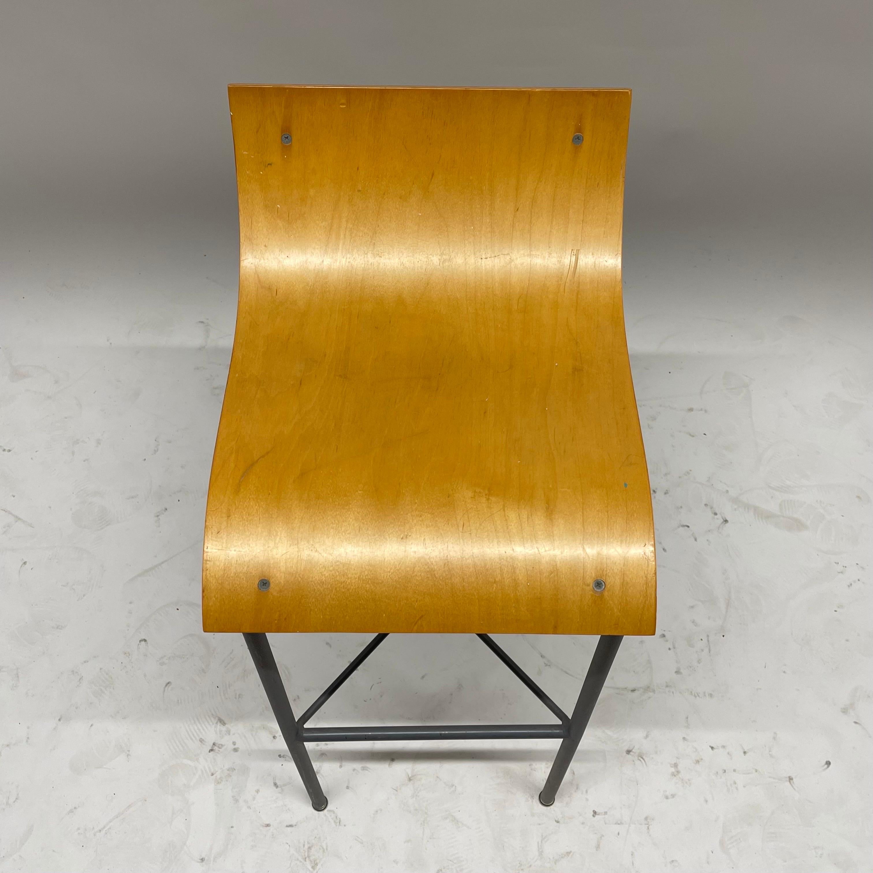 Pair of Post Modern Sculptural Steel and Bent Plywood Bar Stools, circa 1980s For Sale 2