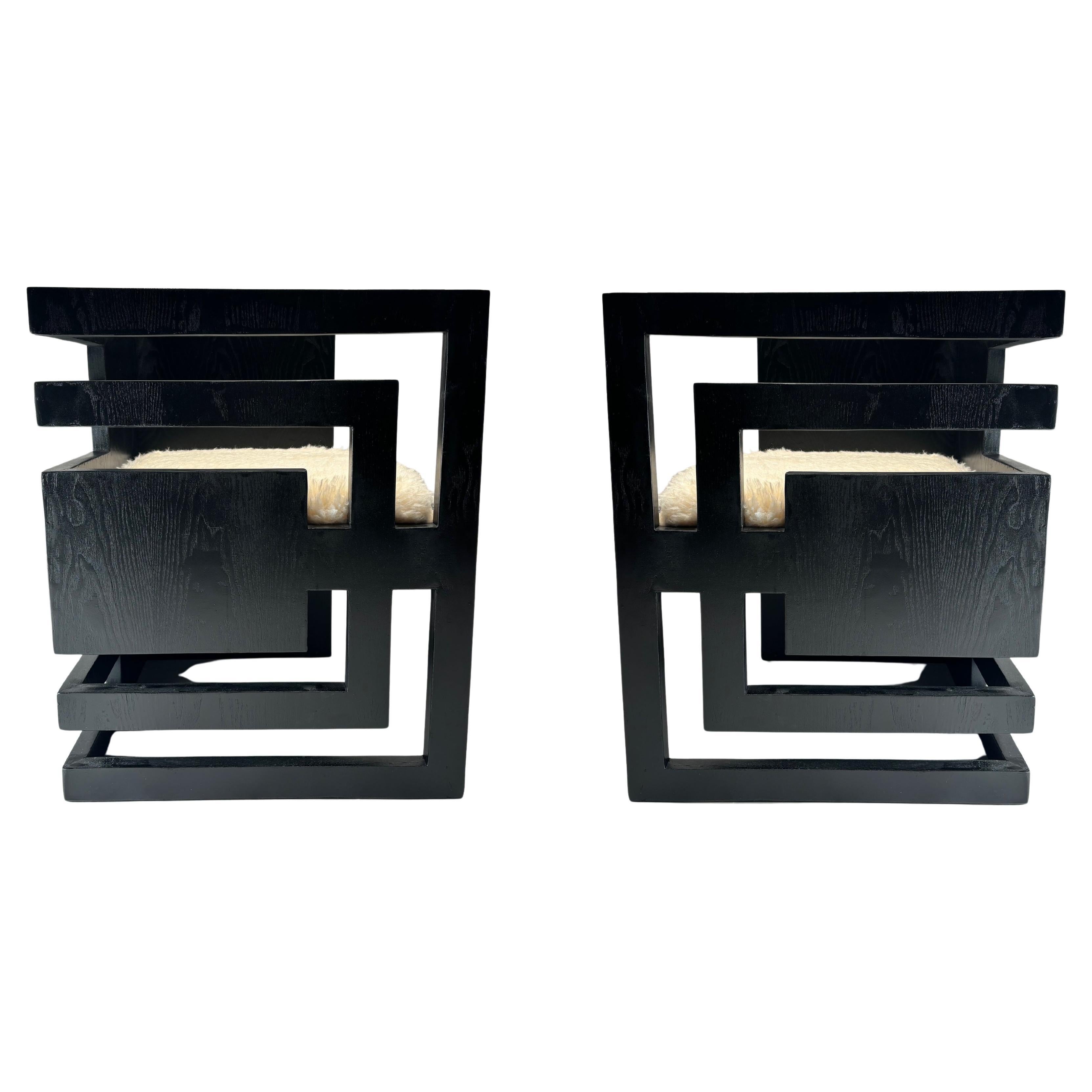 Pair of post-modern sculptural wooden armchairs, Italy, 1970s For Sale