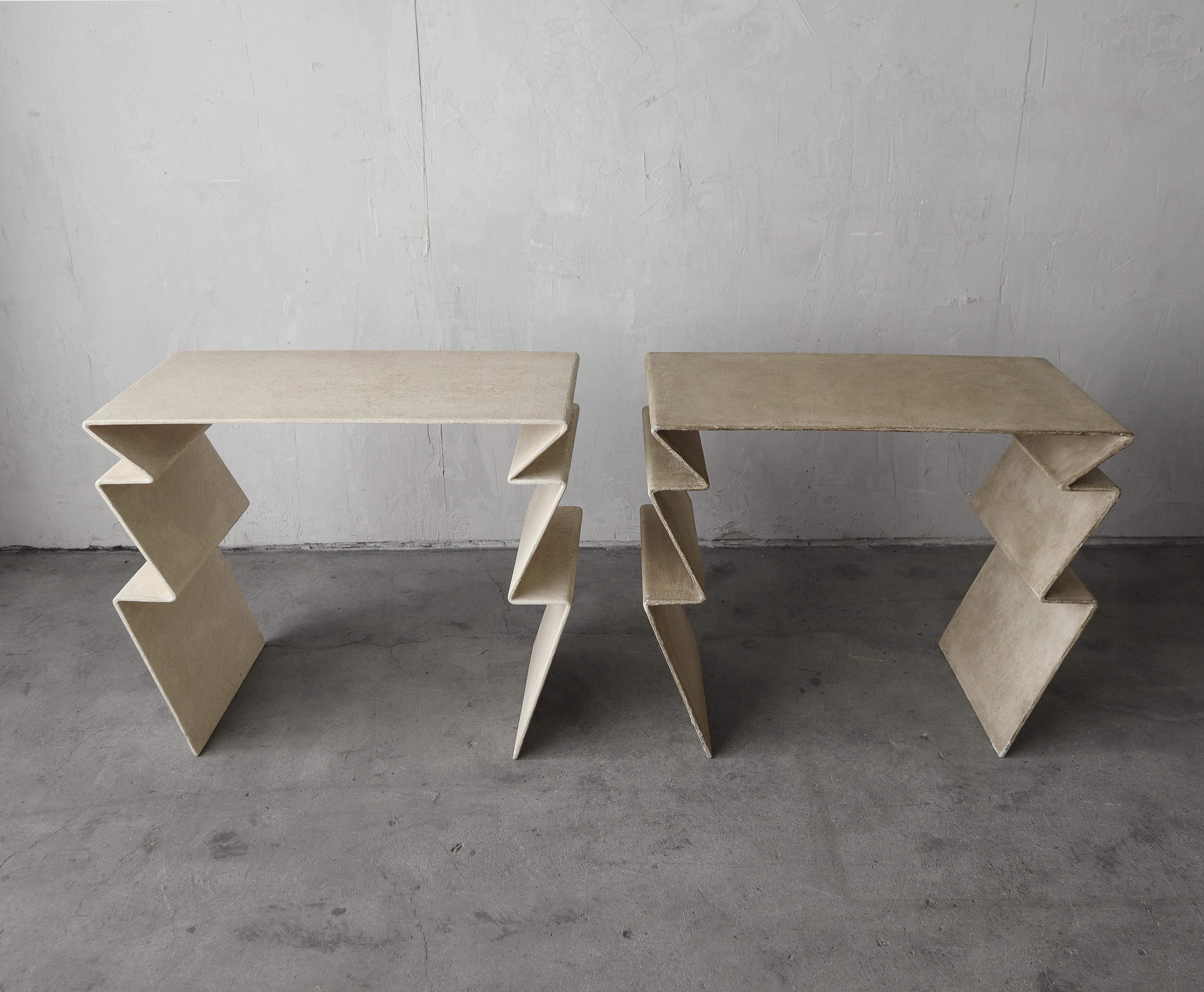 Post-Modern Pair of Post Modern Sculptural Zig Zag Tables For Sale