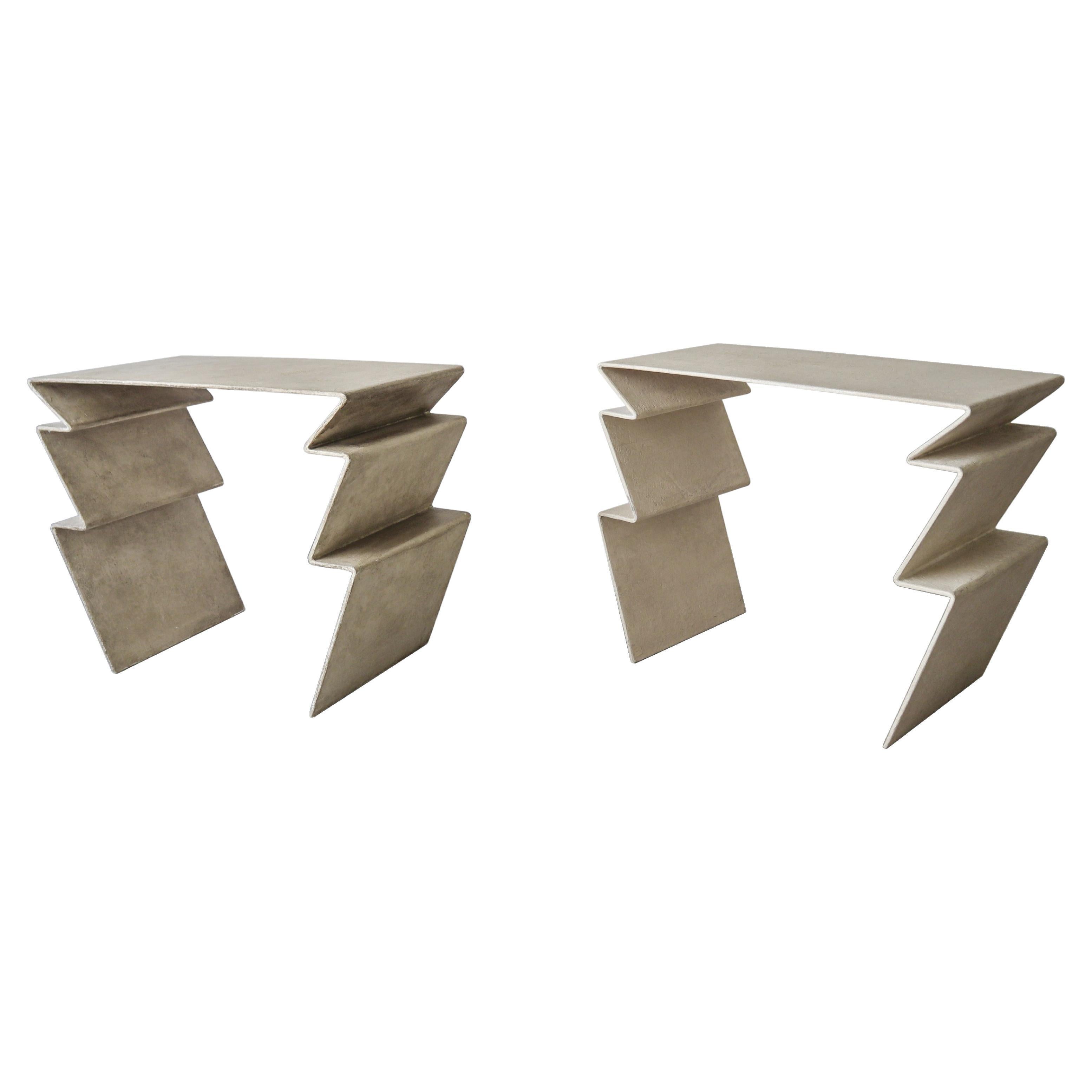 Pair of Post Modern Sculptural Zig Zag Tables For Sale