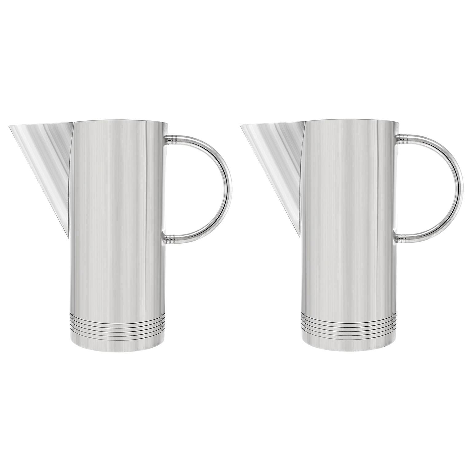 Pair of Post Modern Silverplate Water Pitchers by Richard Meier for Swid Powell