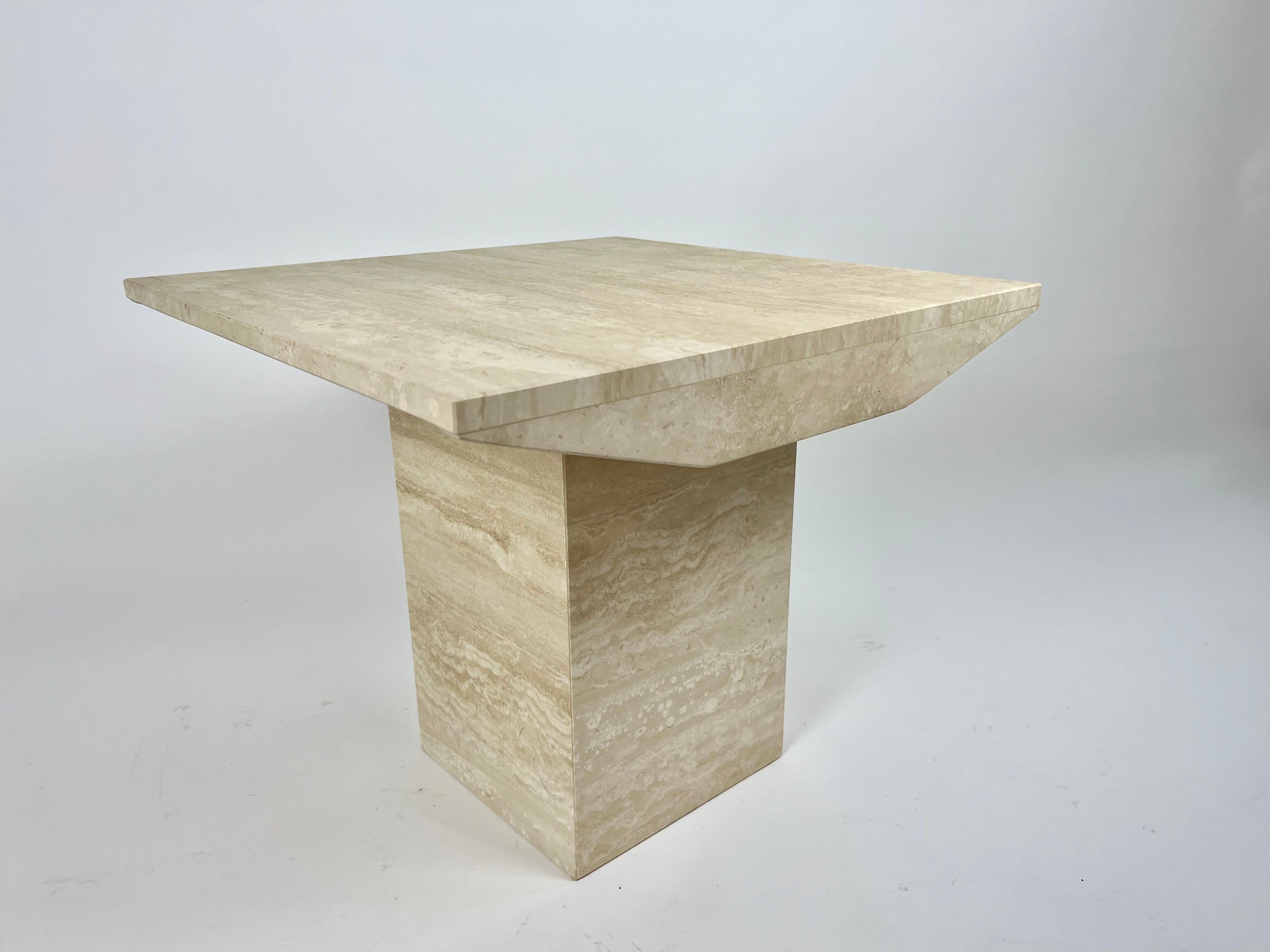 Pair of post modern square side table in natural travertine stone 8