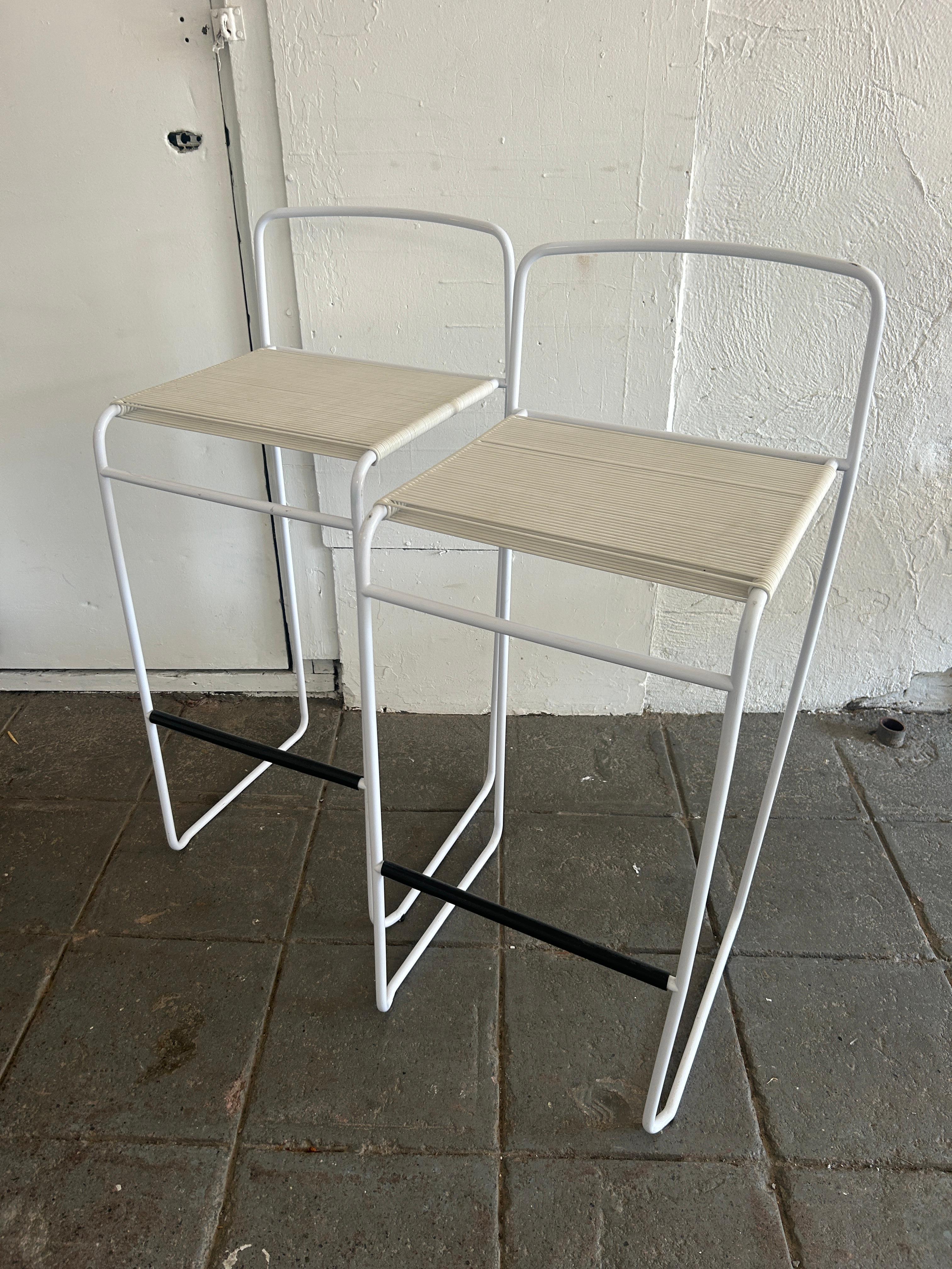 Steel Pair of Post Modern Stools White Made in Italy For Sale