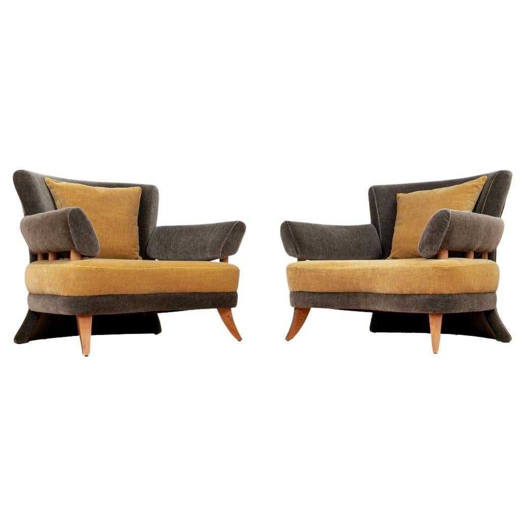 Pair of Post Modern Style Mohair Lounge Chairs For Sale