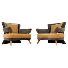 Vintage Pair of Post Modern Style Mohair Lounge Chairs