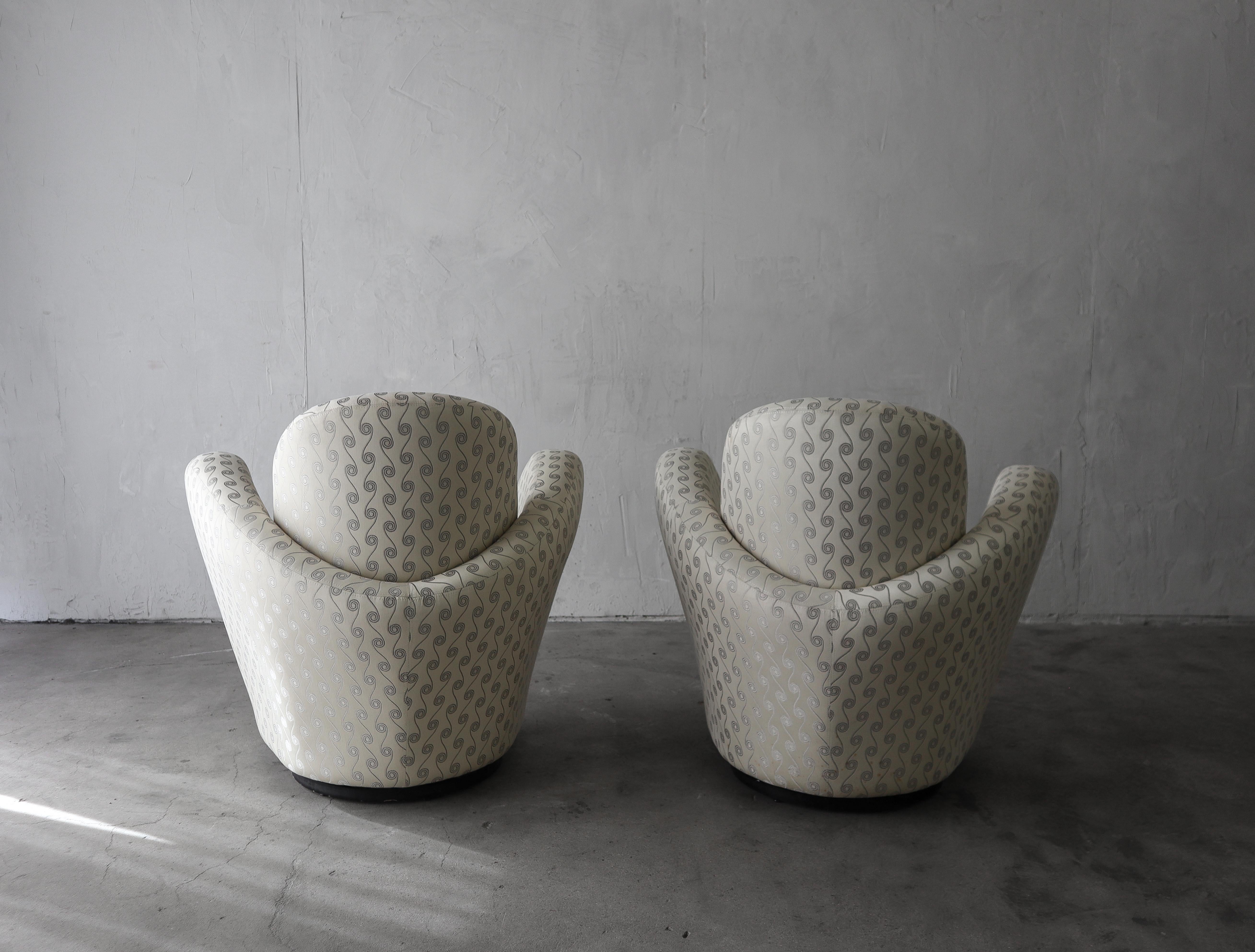 Fabric Pair of Post Modern Swivel Chairs by Michael Wolk For Sale