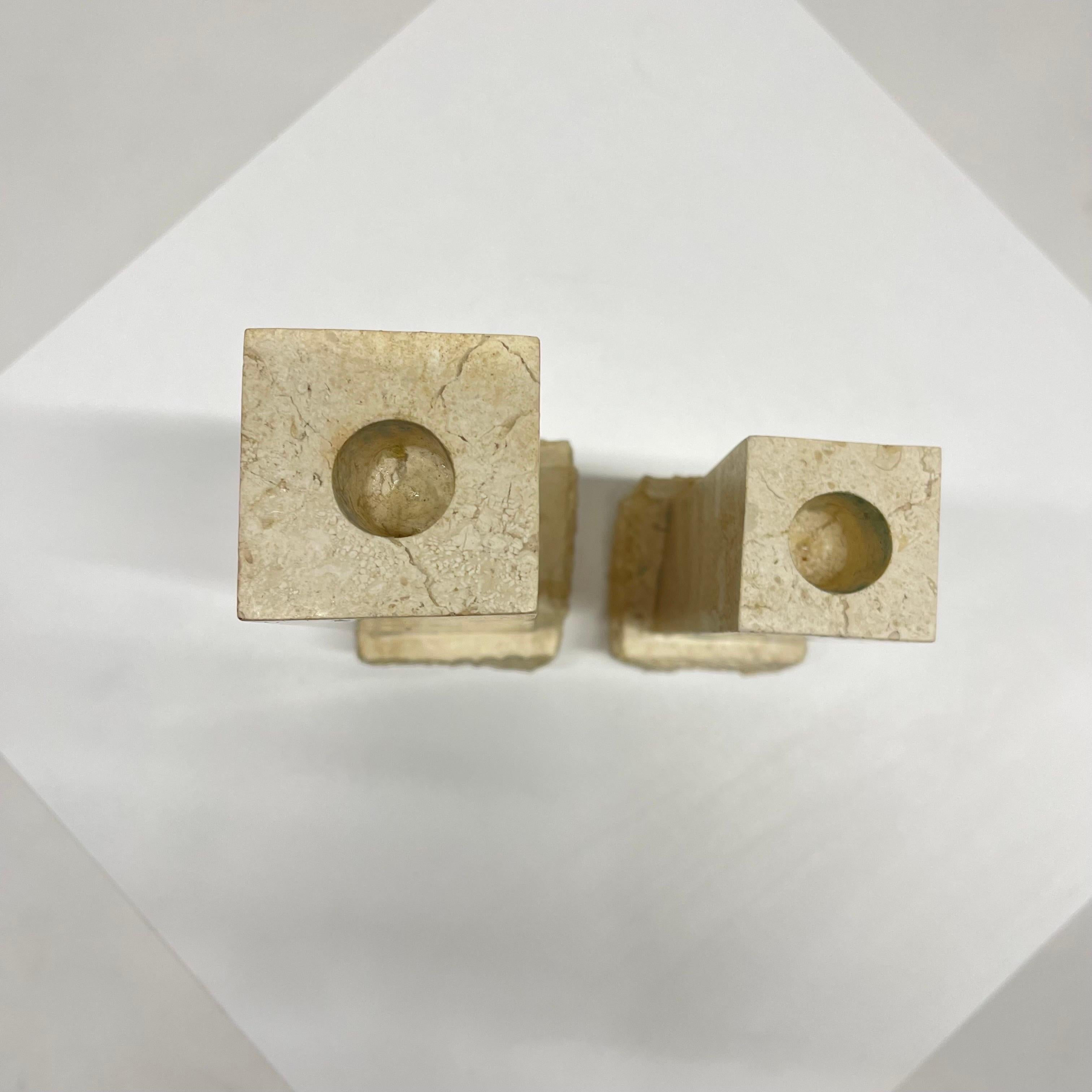 20th Century Pair of Post Modern Tessellated Travertine Candlesticks by Renoir Designs, 1990s For Sale