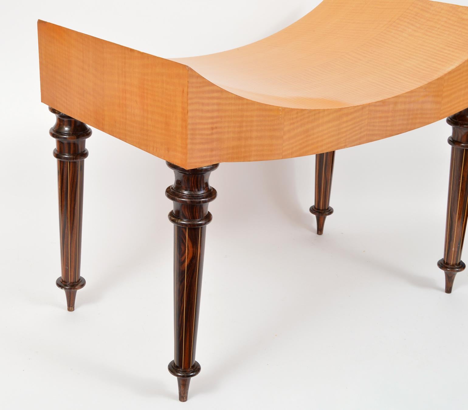 Pair of Postmodern Tiger Maple Benches on Inlaid Rosewood Legs by Todd Granzow 9