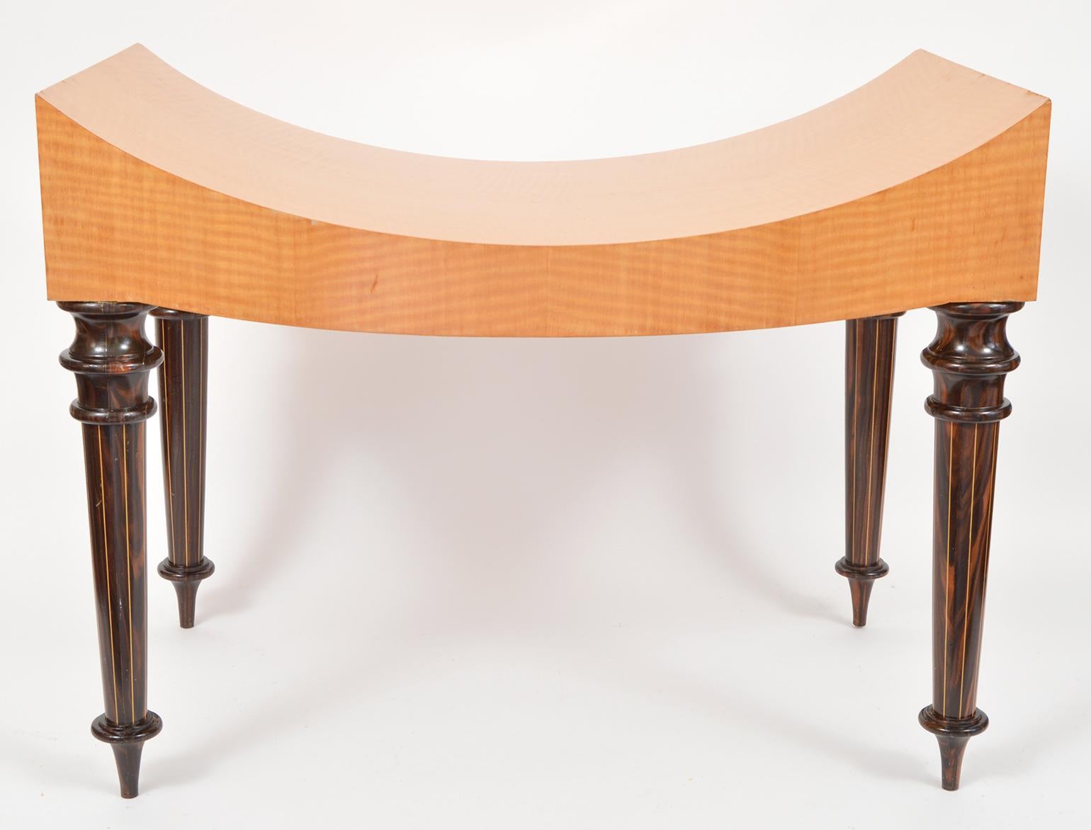 Pair of Postmodern Tiger Maple Benches on Inlaid Rosewood Legs by Todd Granzow 11