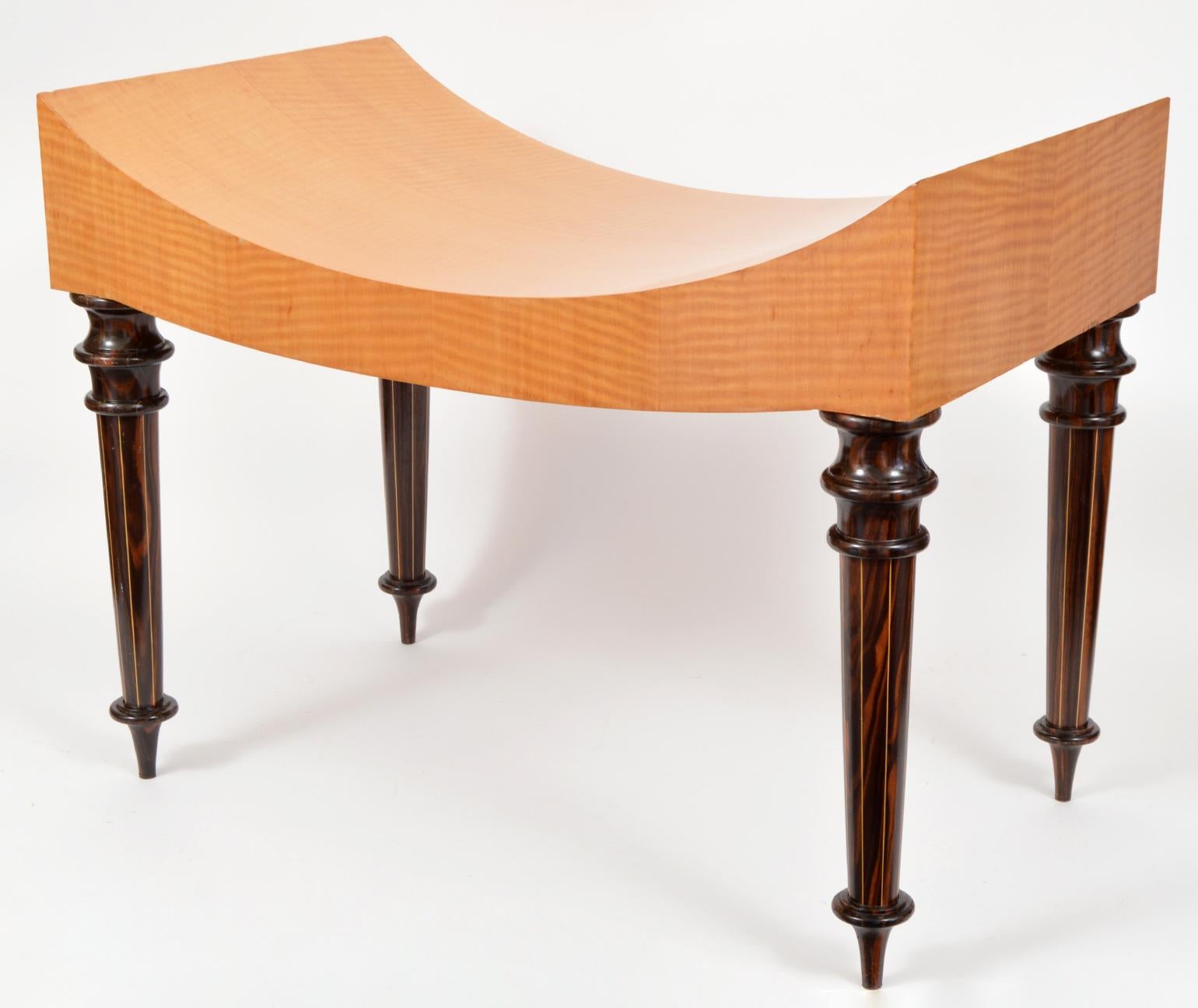 Pair of Postmodern Tiger Maple Benches on Inlaid Rosewood Legs by Todd Granzow 13