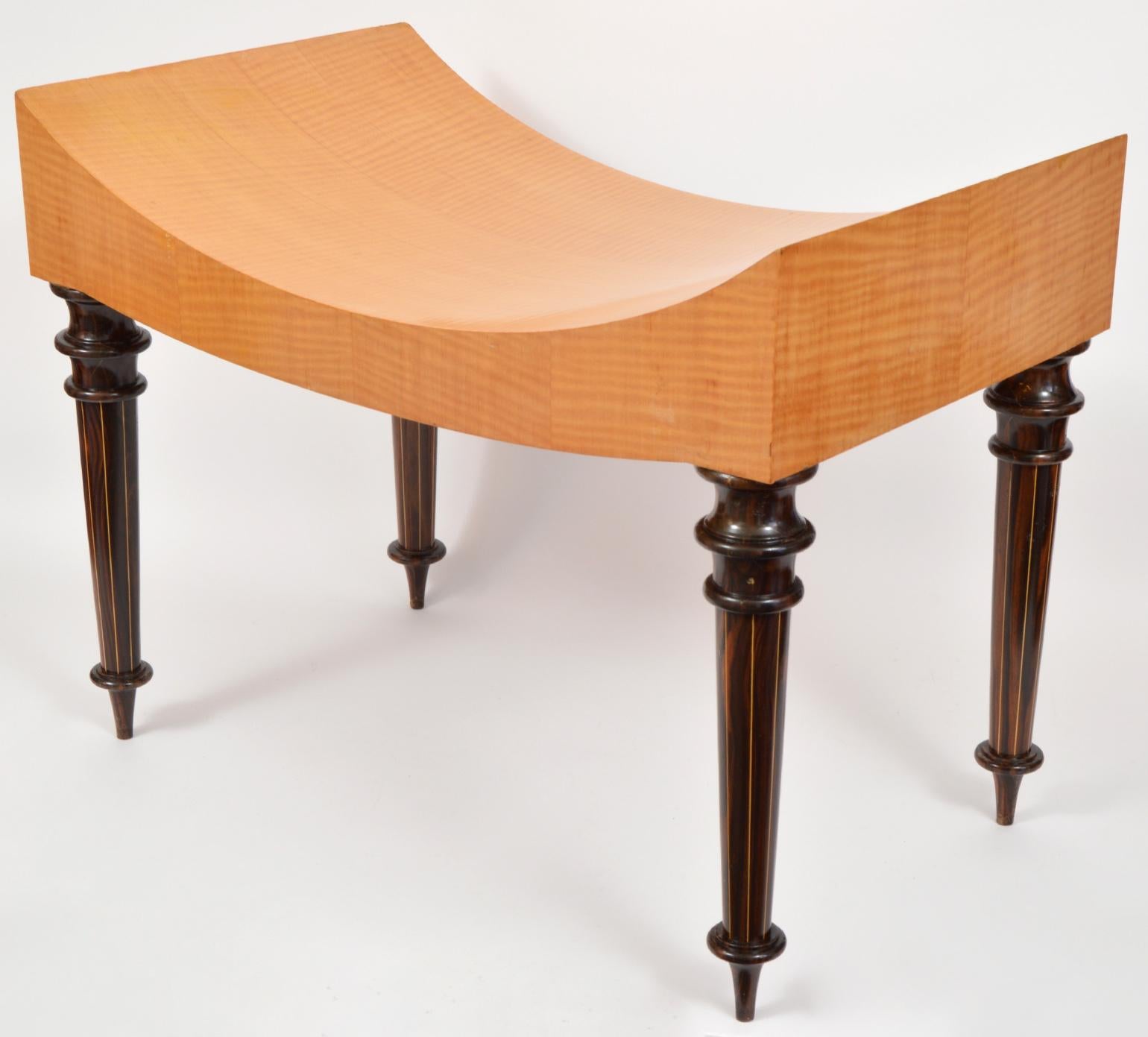 American Pair of Postmodern Tiger Maple Benches on Inlaid Rosewood Legs by Todd Granzow