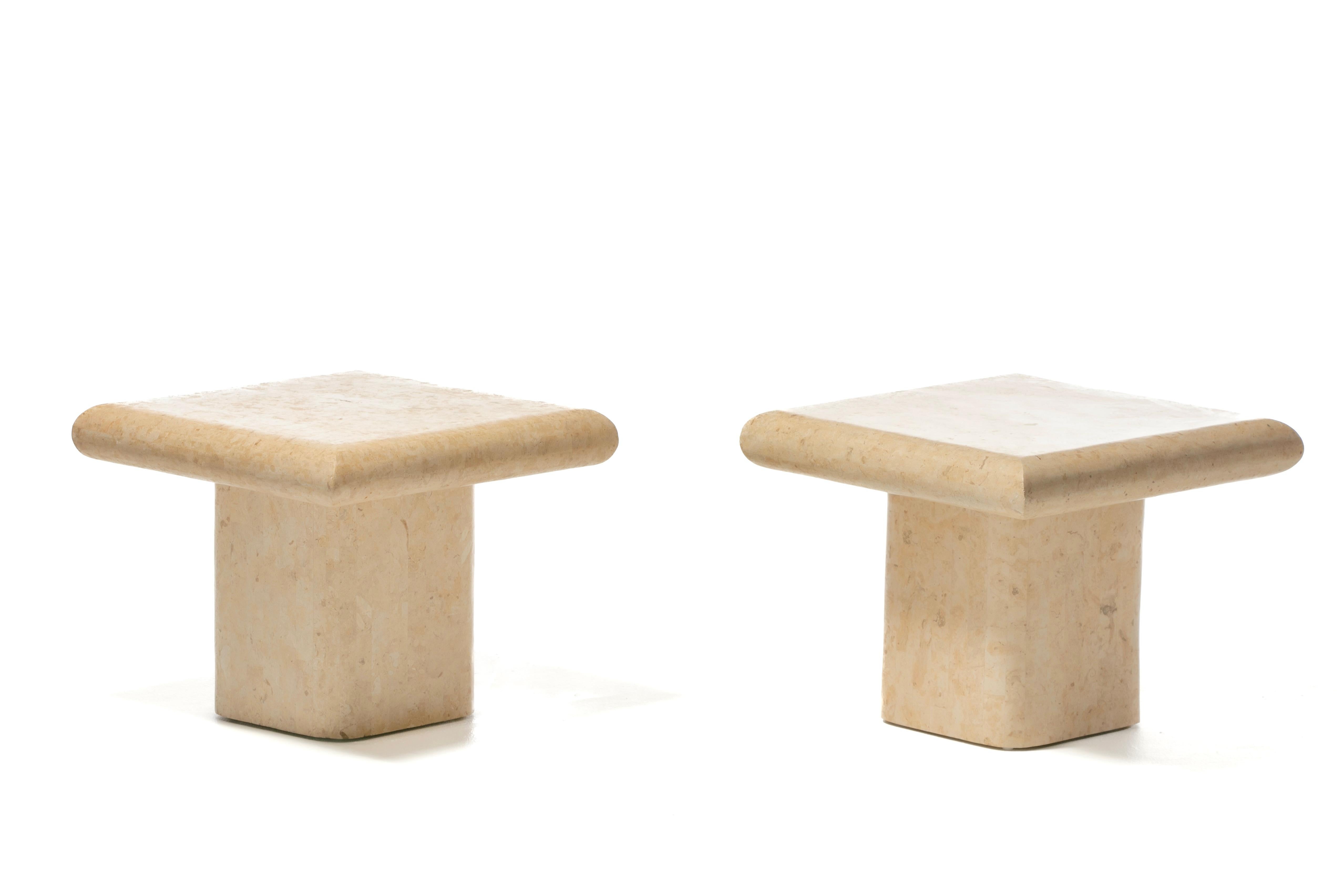 Pair of Post Modern Travertine End Tables, circa 1980s 4
