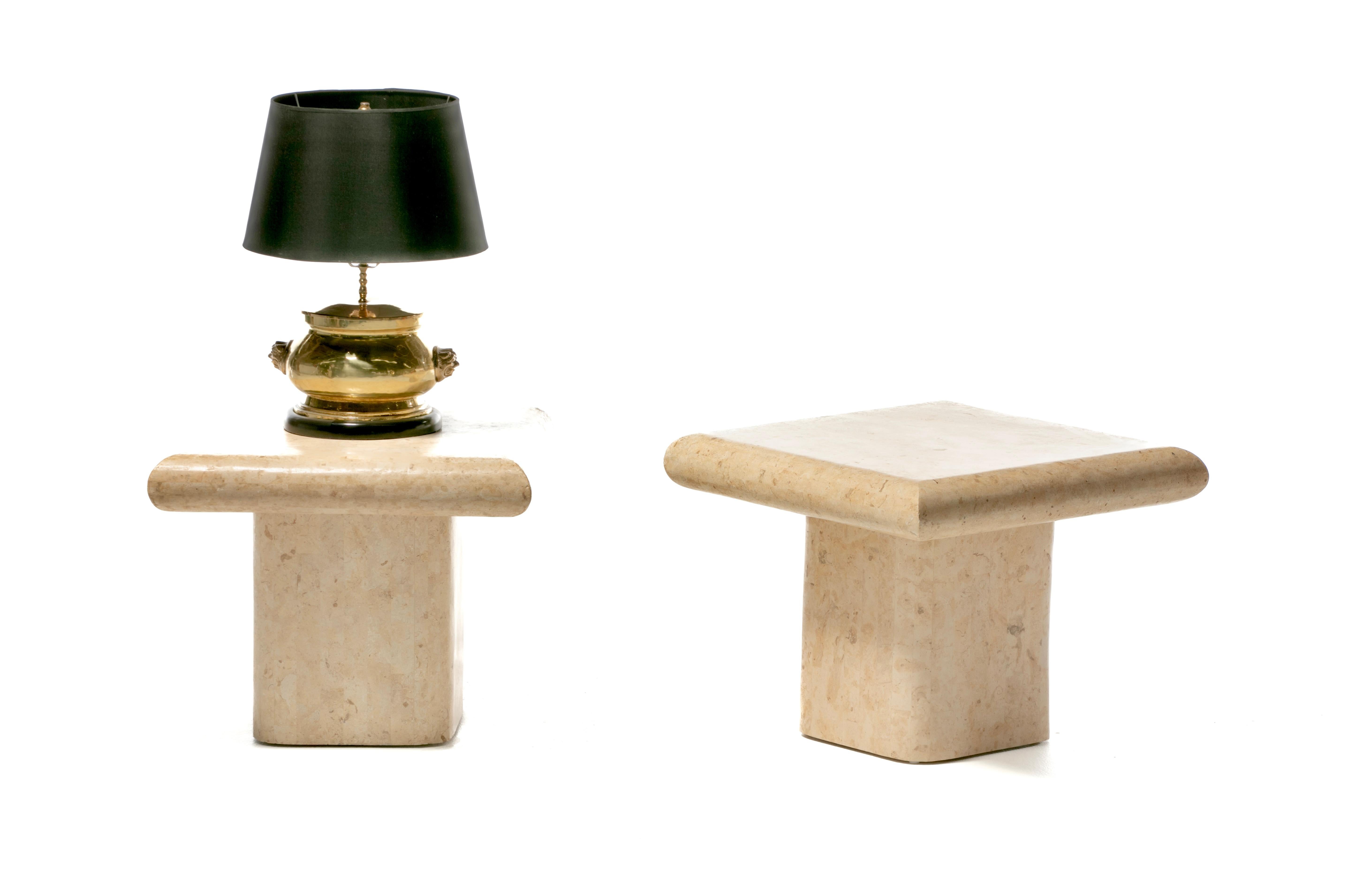 Pair of Post Modern Travertine End Tables, circa 1980s 5