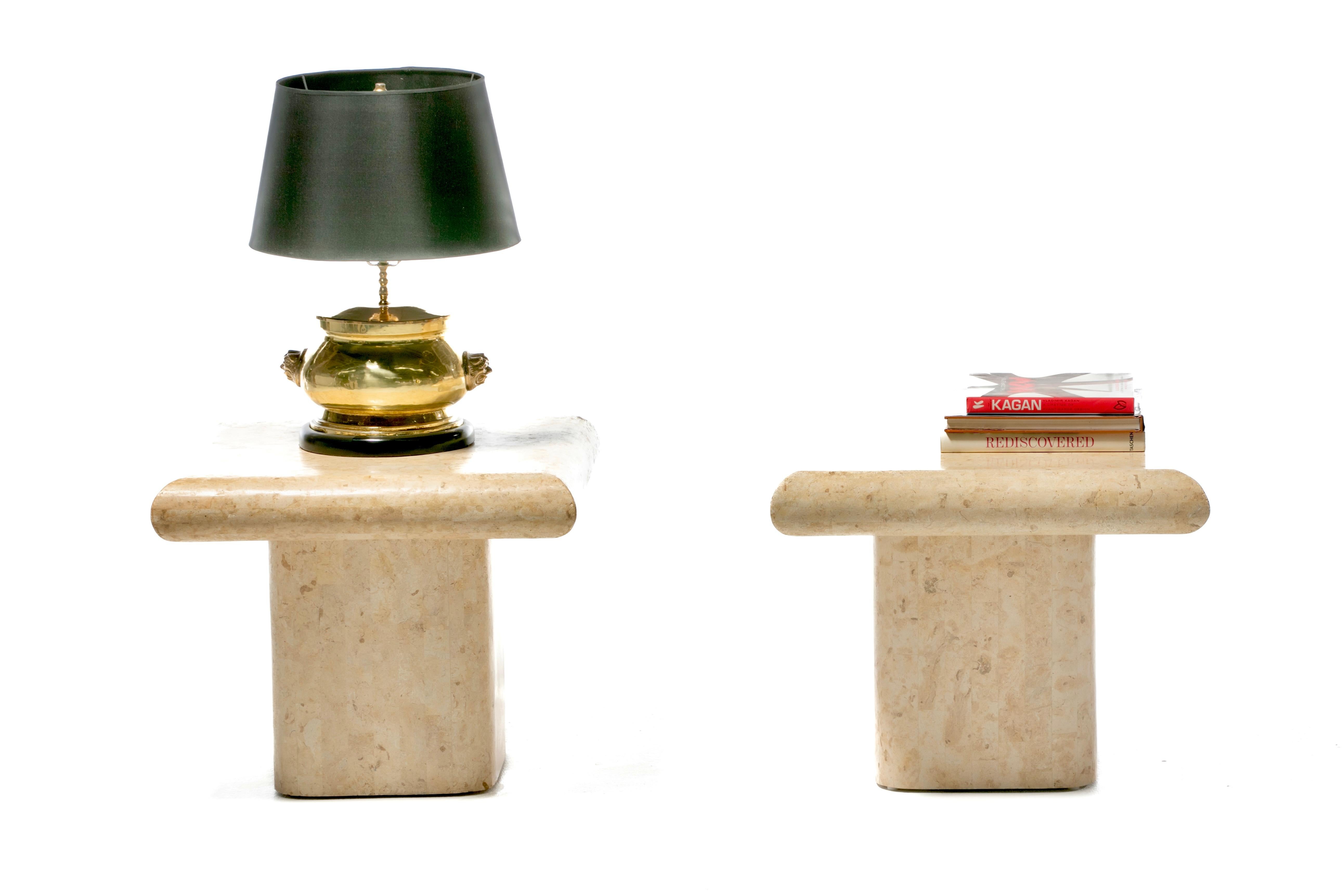 Pair of Post Modern Travertine End Tables, circa 1980s 6