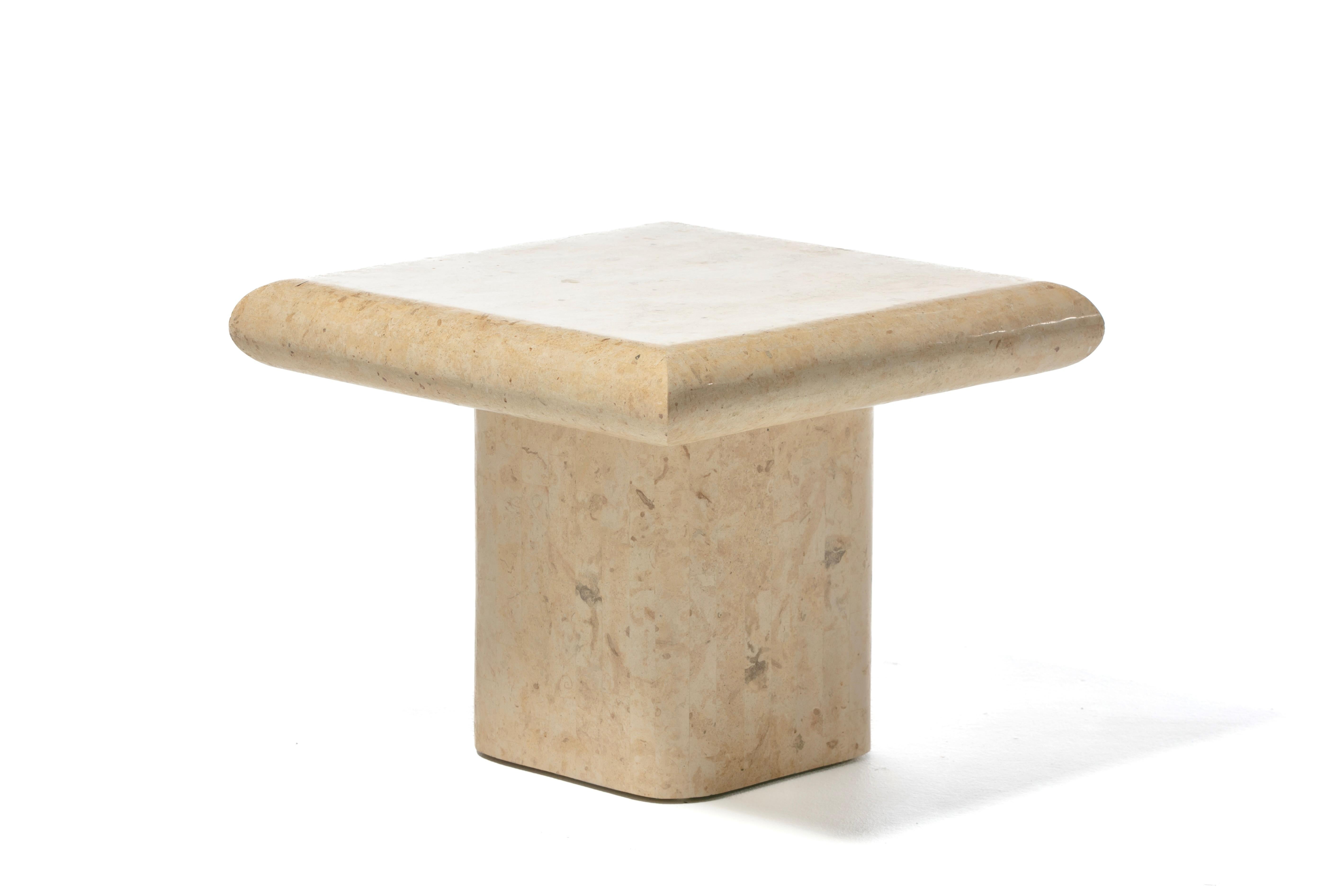Late 20th Century Pair of Post Modern Travertine End Tables, circa 1980s For Sale
