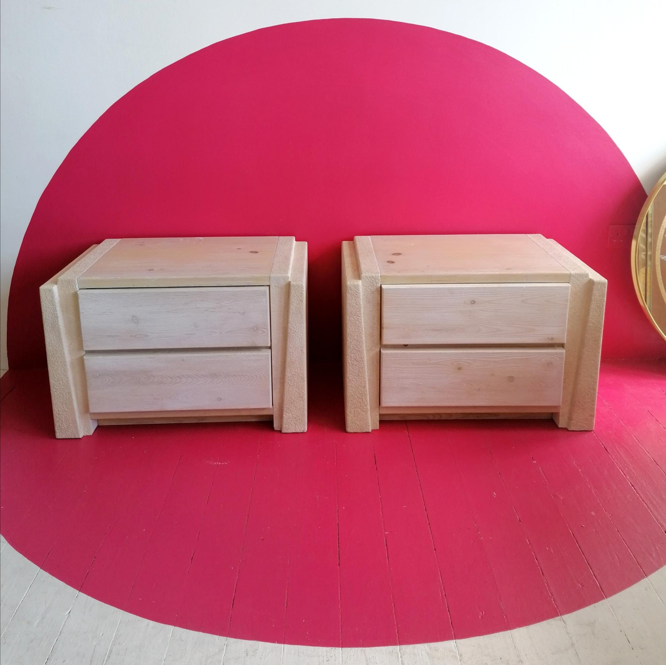 Pair Of Post Modern Vintage Architectural Plaster & Pine Bedside Cabinets, USA,  In Good Condition In Hastings, GB