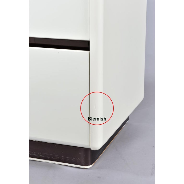 Pair of Post Modern White and Gun Metal Gray Chrome Nightstands by Lane