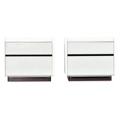 Pair of Post Modern White and Gun Metal Gray Chrome Nightstands by Lane