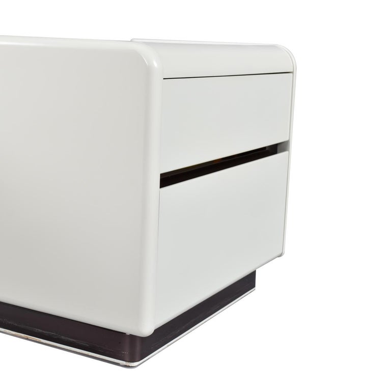 Pair of Post Modern White and Gun Metal Gray Chrome Nightstands by Lane