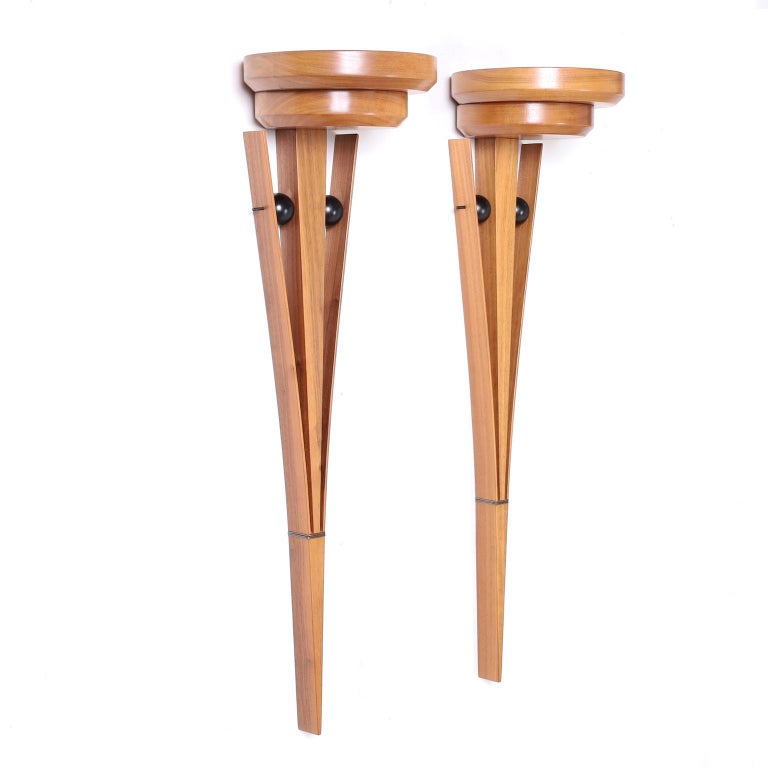 Pair of Post Modern Wood Wall Brackets For Sale at 1stDibs