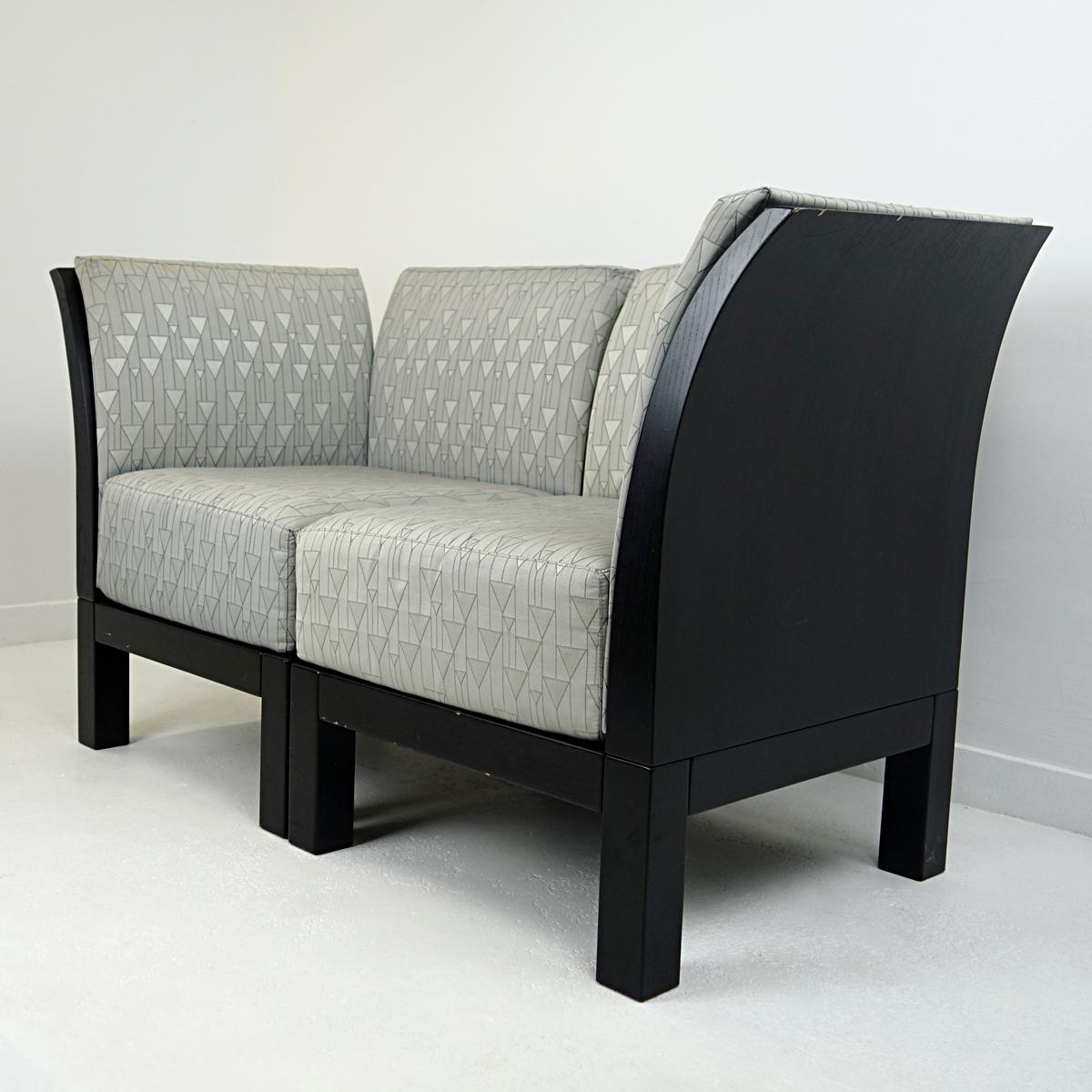 Post-Modern Pair of Postmodern Wooden Easy Chairs or Bench with Graphic Fabric by Thonet