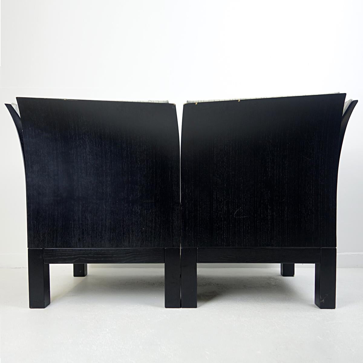 Late 20th Century Pair of Postmodern Wooden Easy Chairs or Bench with Graphic Fabric by Thonet